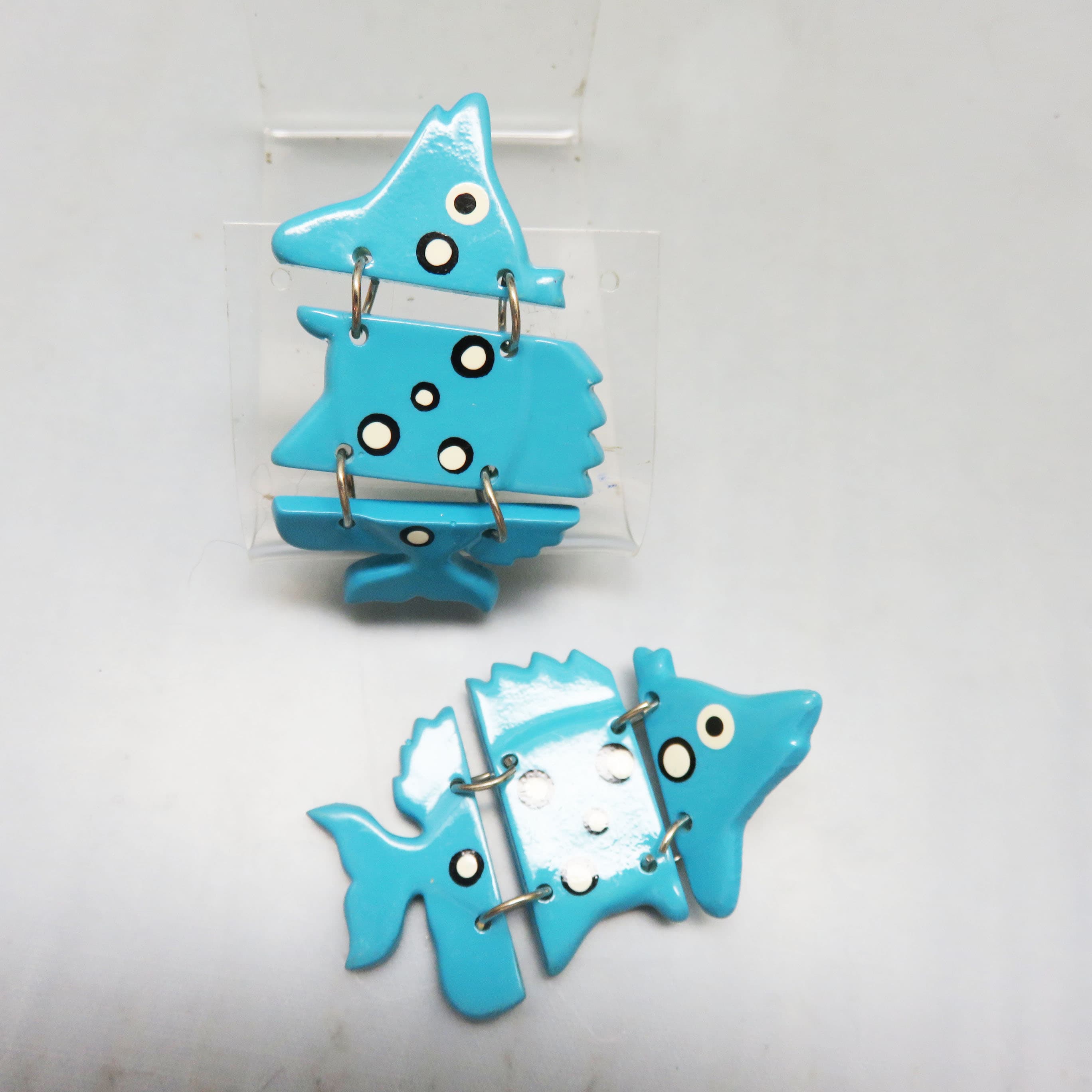 Articulated Turquoise Blue Fish Statement Earrings