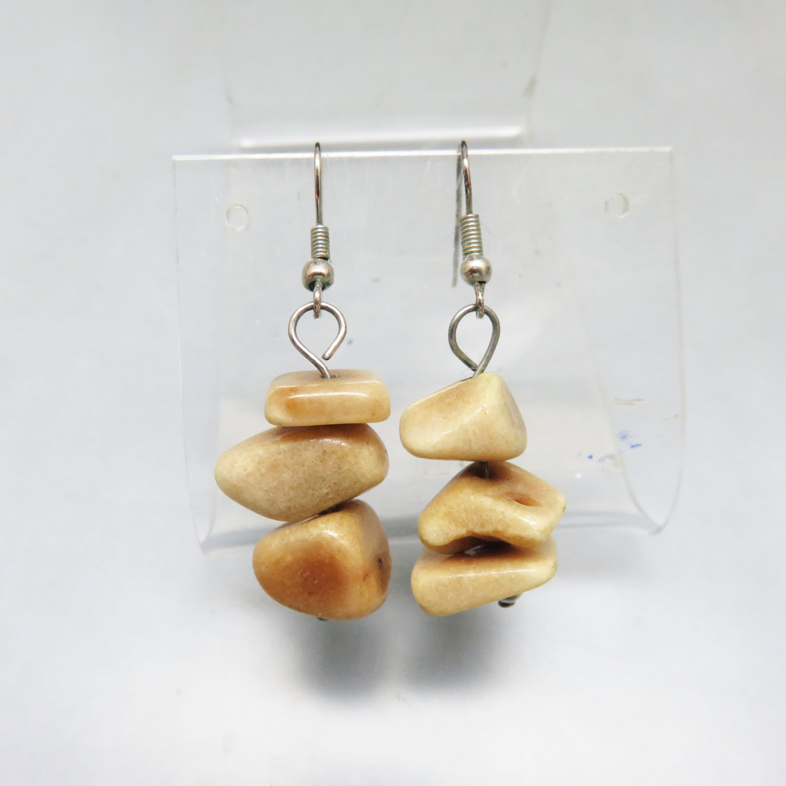 Natural Tumbled Stone Earrings – Cream & Caramel Stacked Stone French Hook Dangles