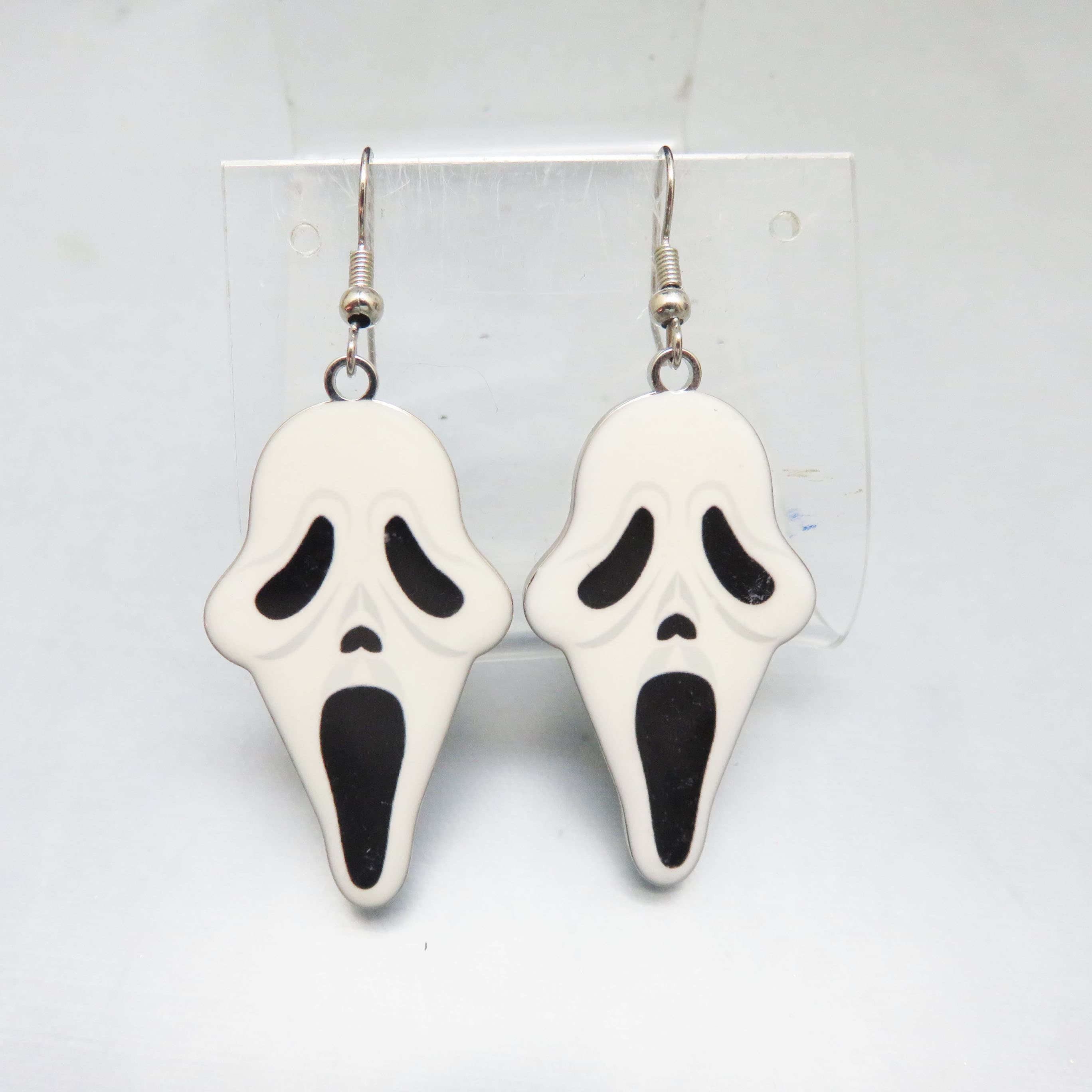 Official Ghost Face Earrings Fun World Mirrored Metal Scream Horror Dangles