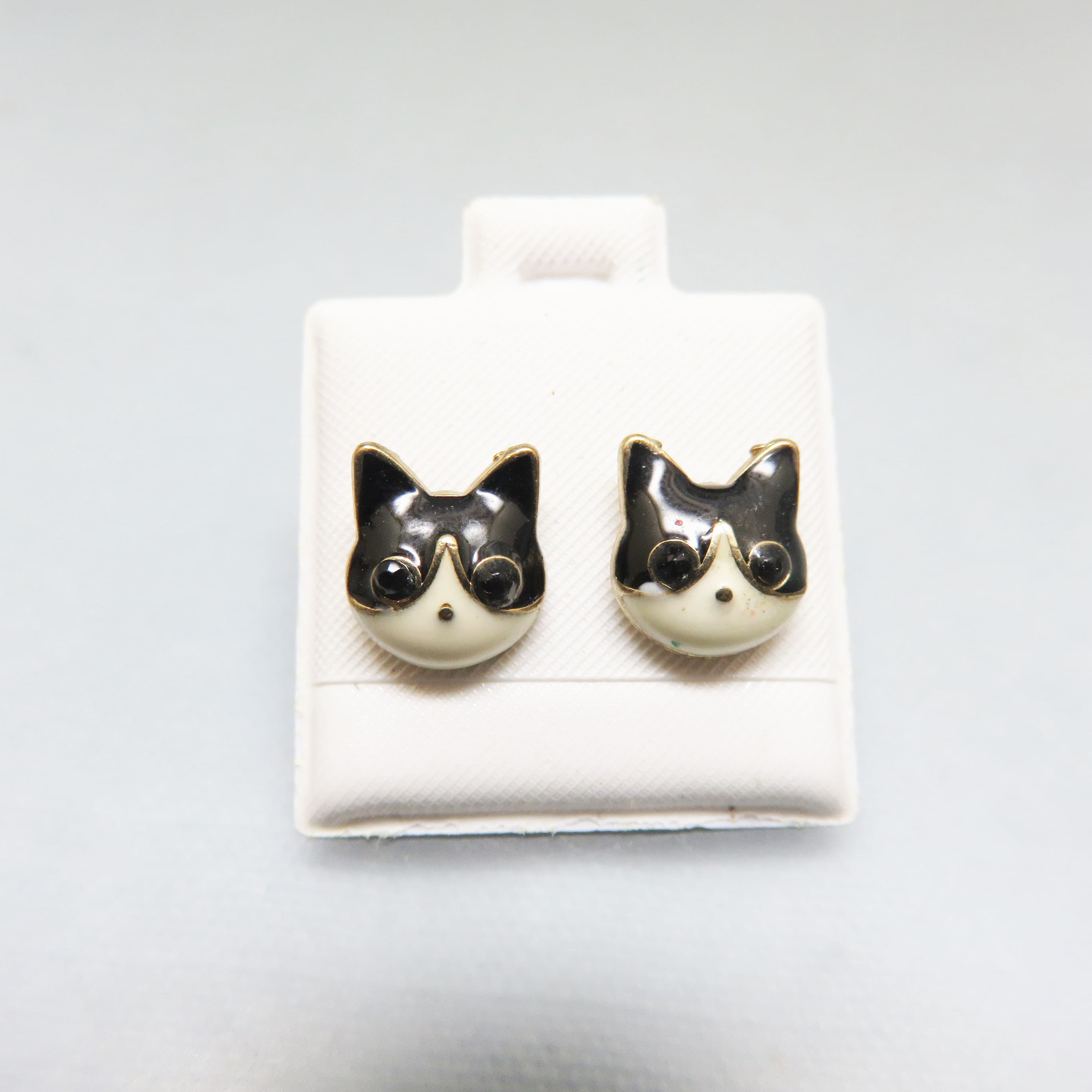 Black & White Enamel Boston Terrier or Tuxedo Cat Goldtone Stud Earrings