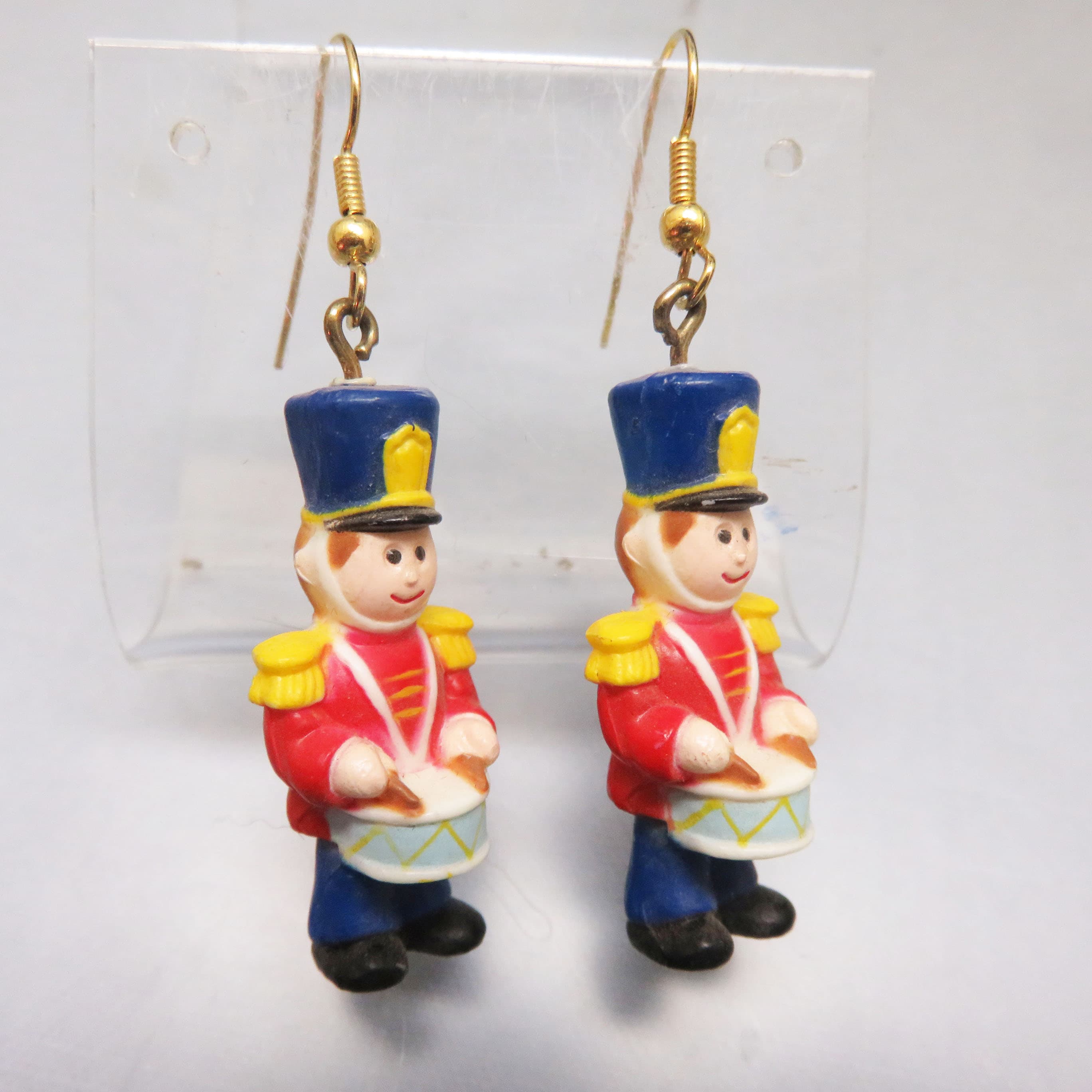 Vintage Drummer Boy Earrings – Colorful Plastic Christmas Dangles