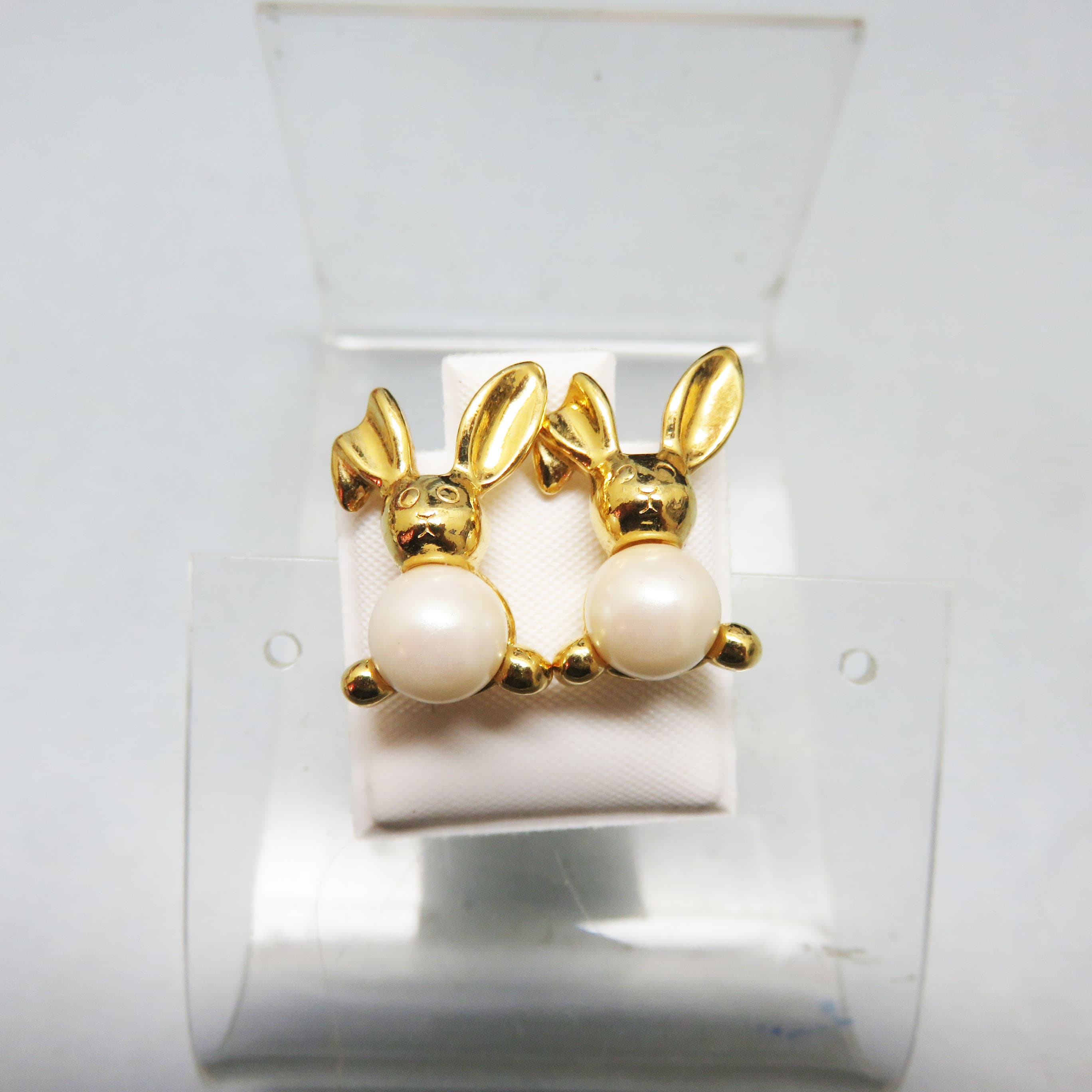 Goldtone Faux Pearl Bunny Rabbit Post Earrings