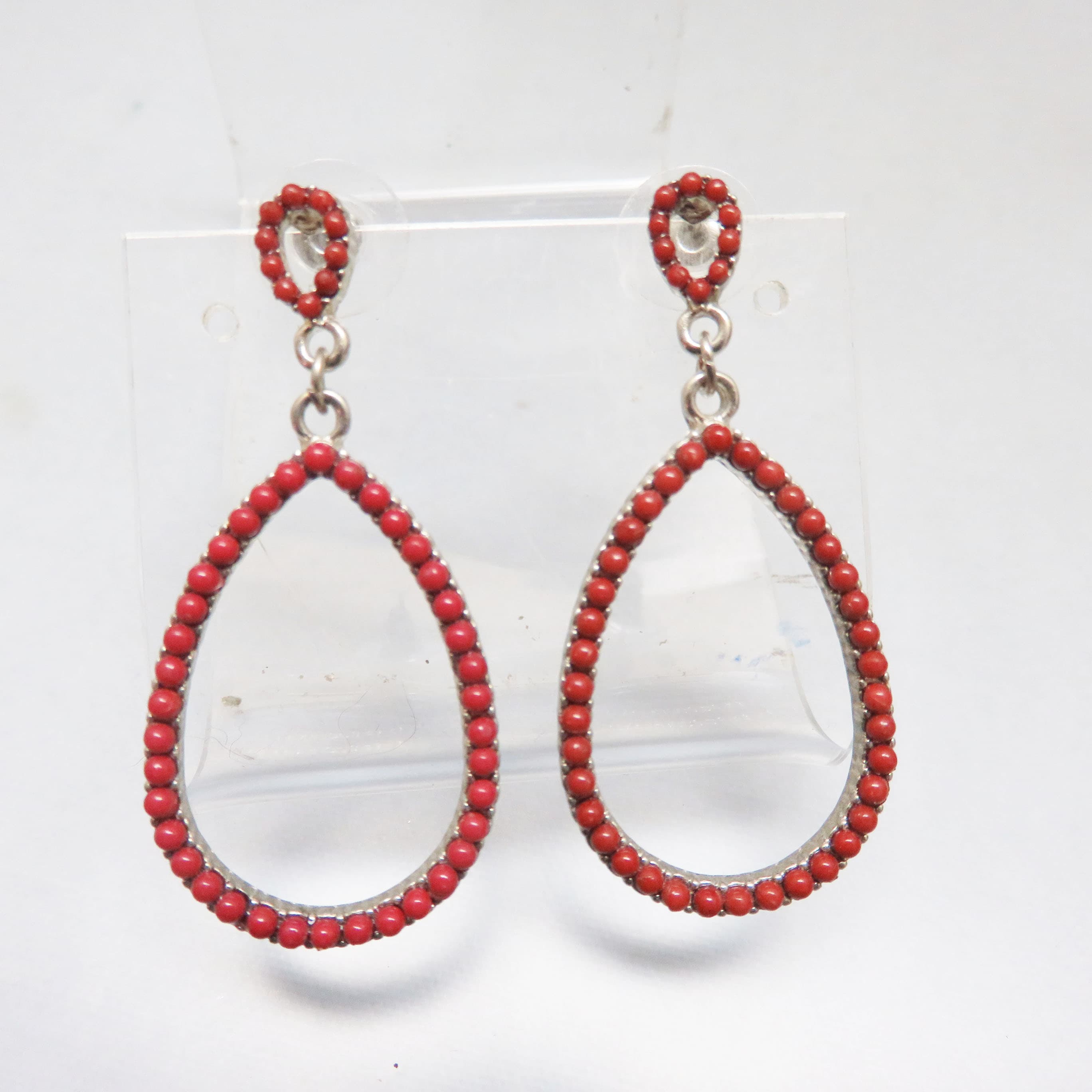 Dark Cranberry Red Beaded Teardrop Post Earrings