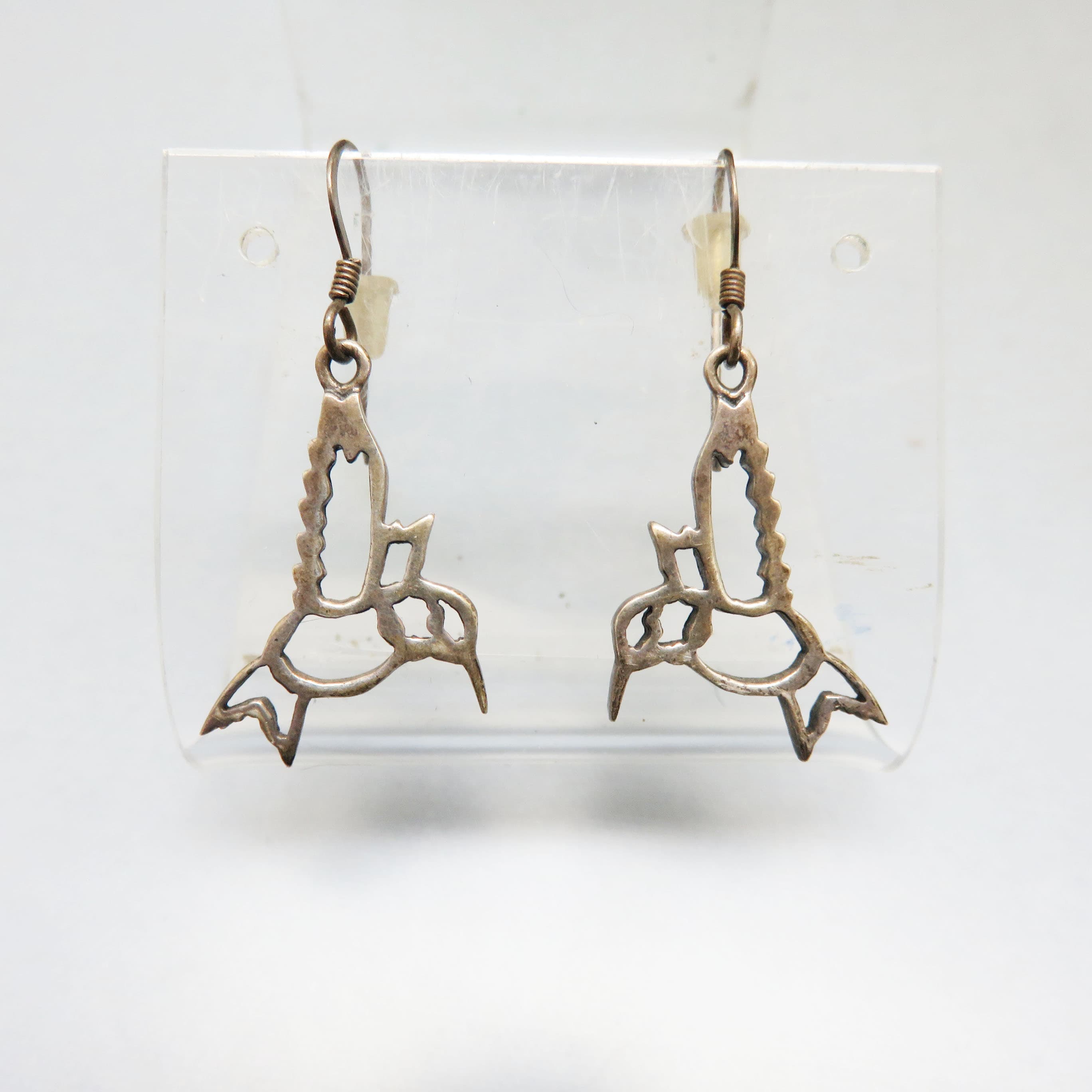 Sterling Silver Hummingbird Earrings – 925 Openwork Bird Dangles – Antiqued French Hook Earrings