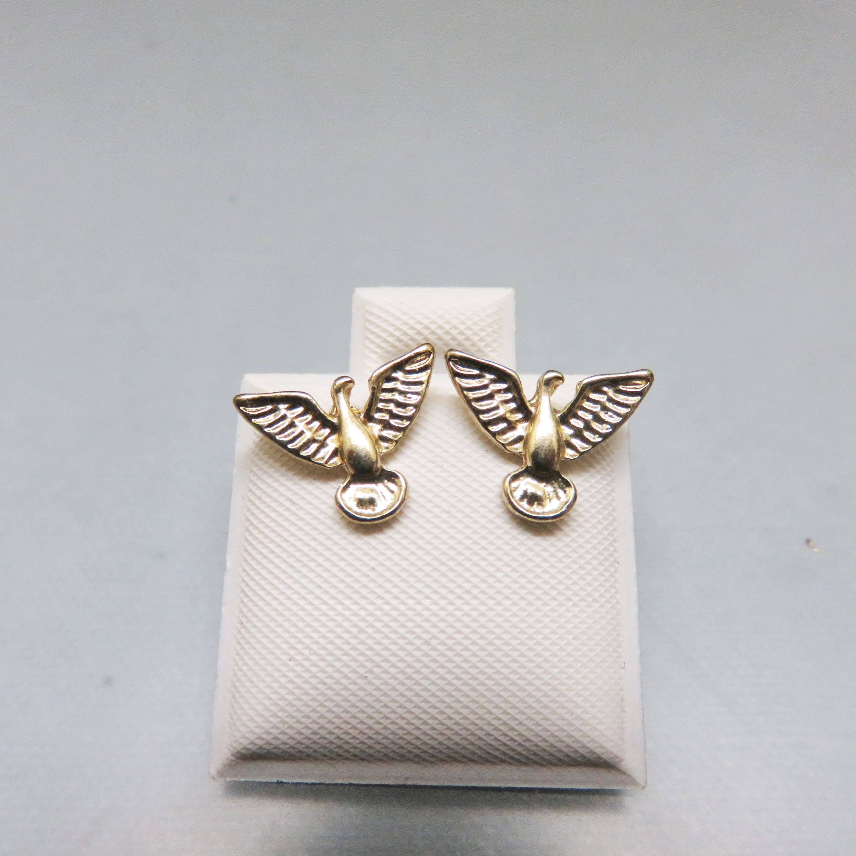 Tiny Goldtone Eagle Earrings – Petite Flying Bird Post Studs – Detailed Winged Eagle Jewelry