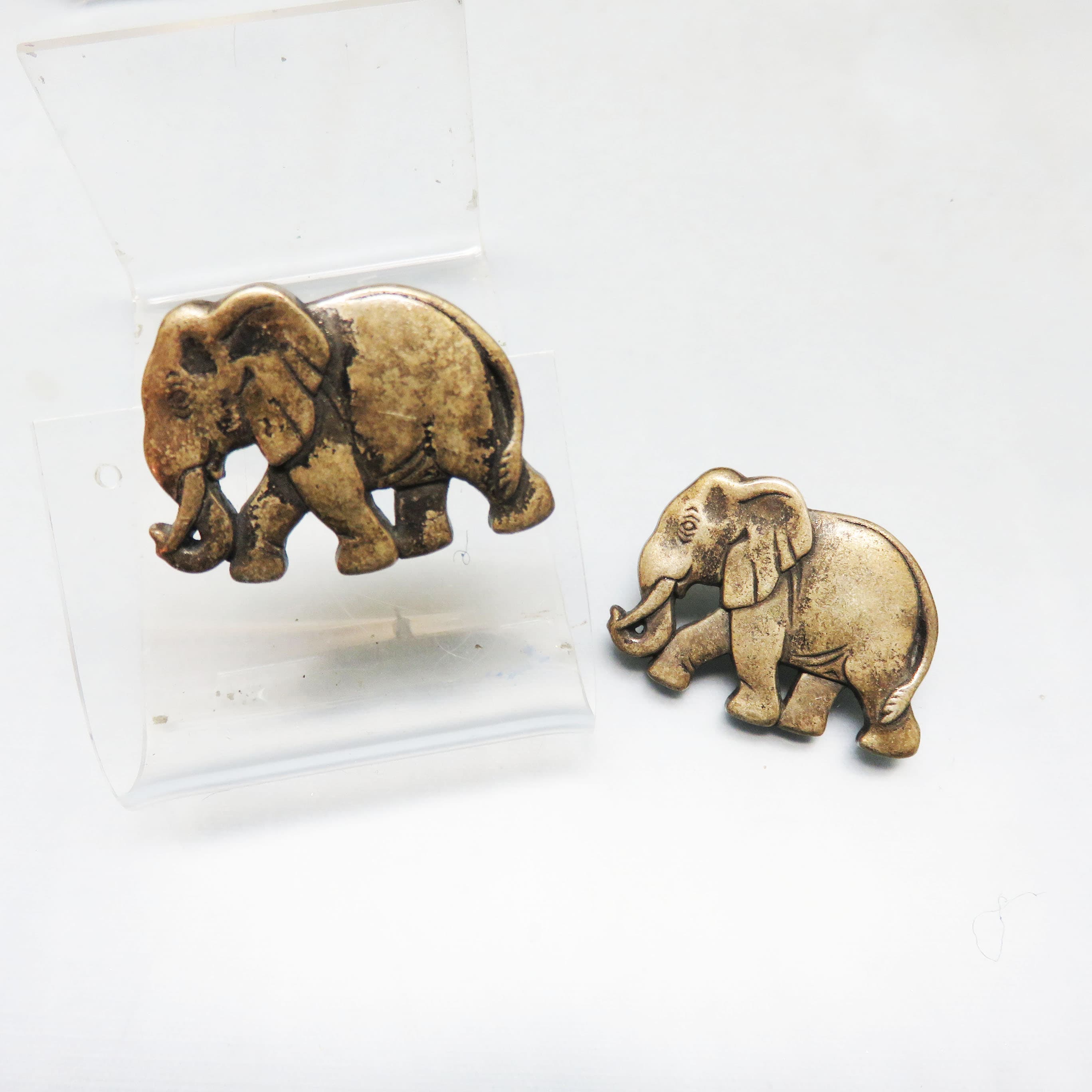 Antiqued Goldtone Elephant Earrings – Large Safari Animal Post Studs – Textured Statement Jewelry
