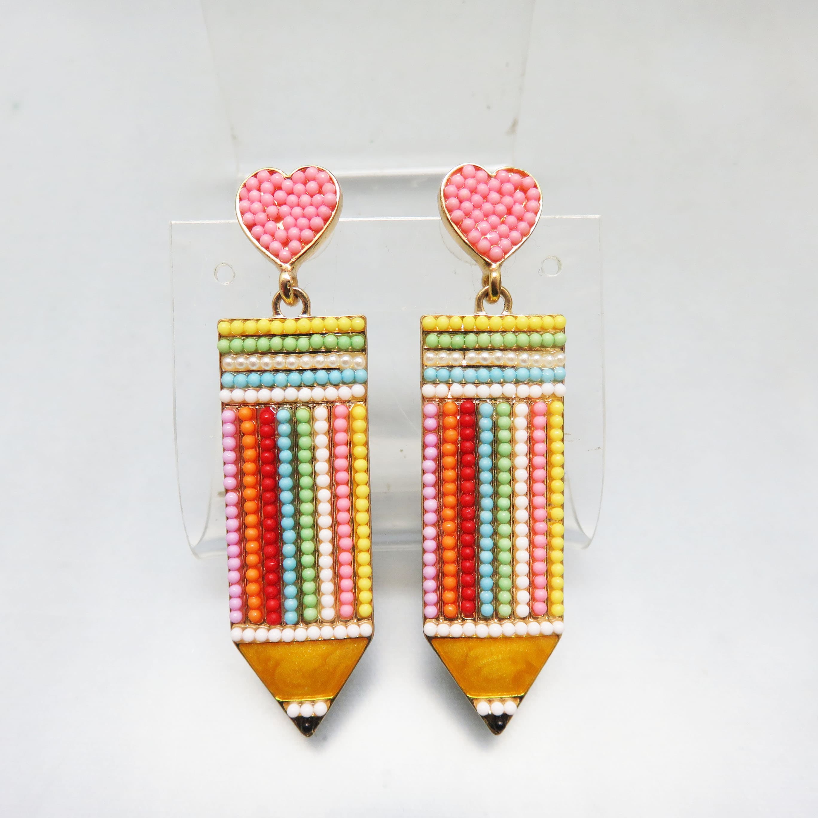 Colorful Beaded Pencil Statement Earrings