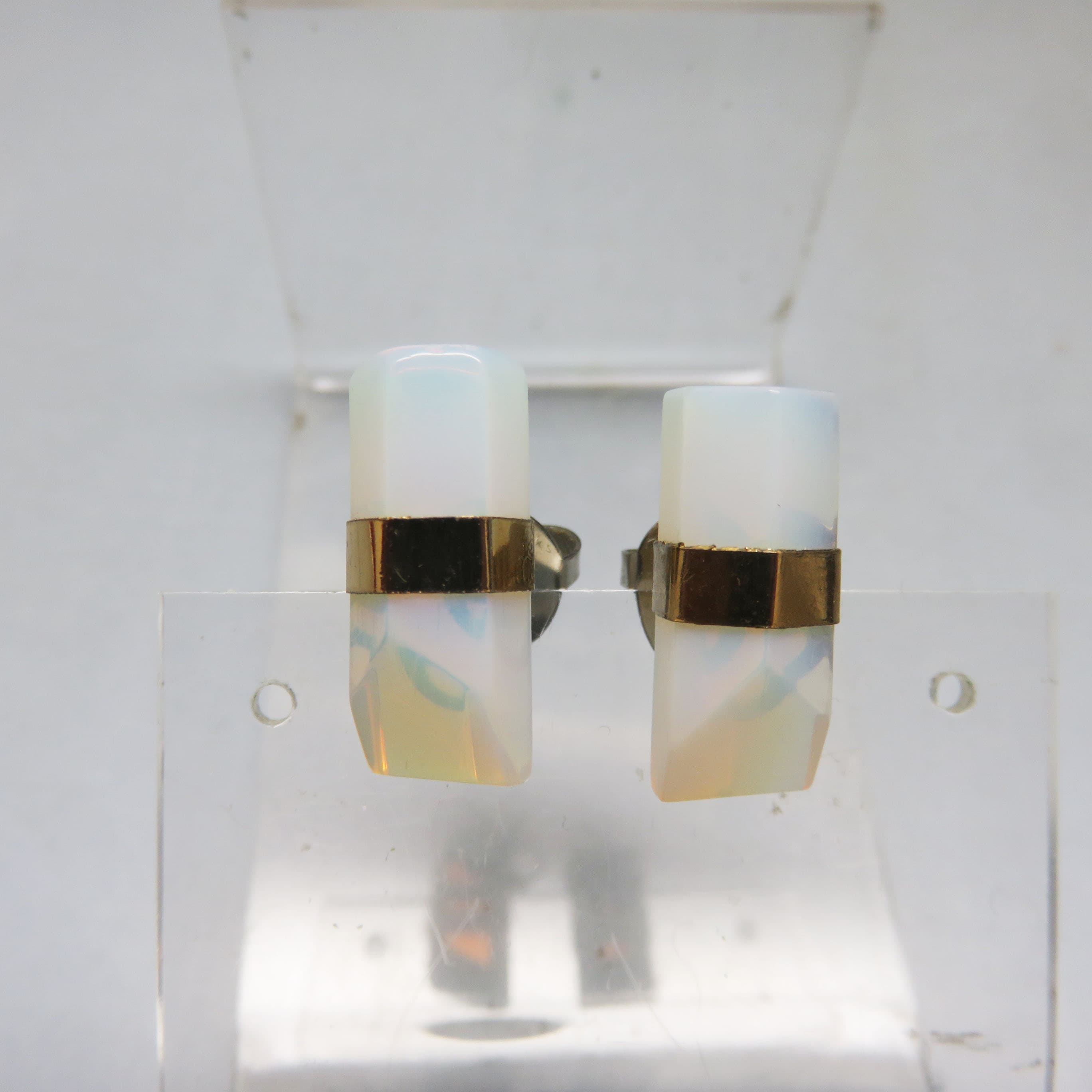 Opalite and Goldtone Post Earrings – Slim Iridescent Drop Earrings – Simple Modern Minimalist Jewelry