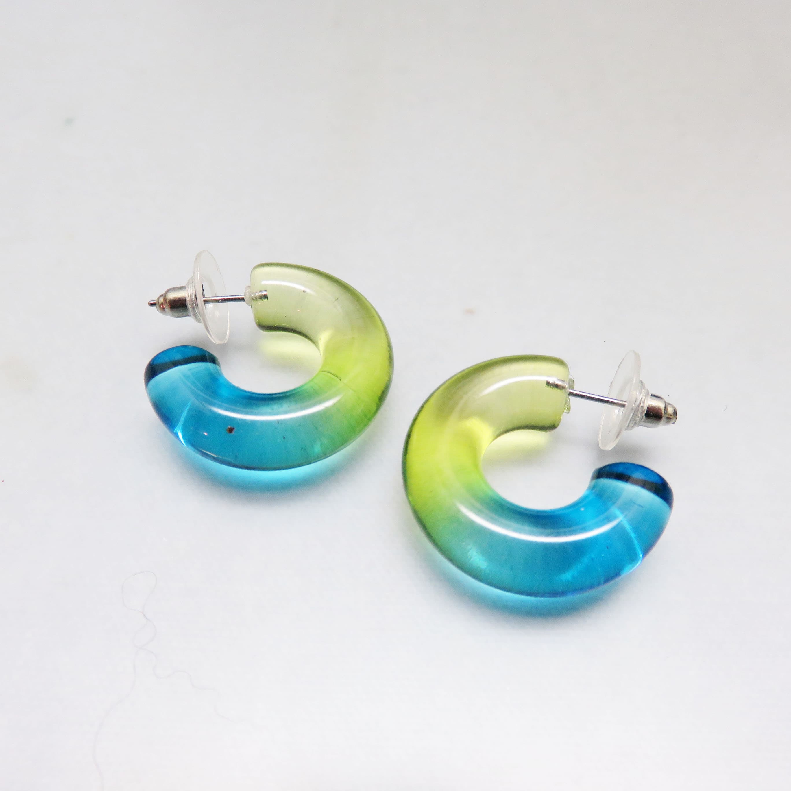 Blue Green Ombré Acrylic Hoop Earrings – Petite Clear Post Hoops