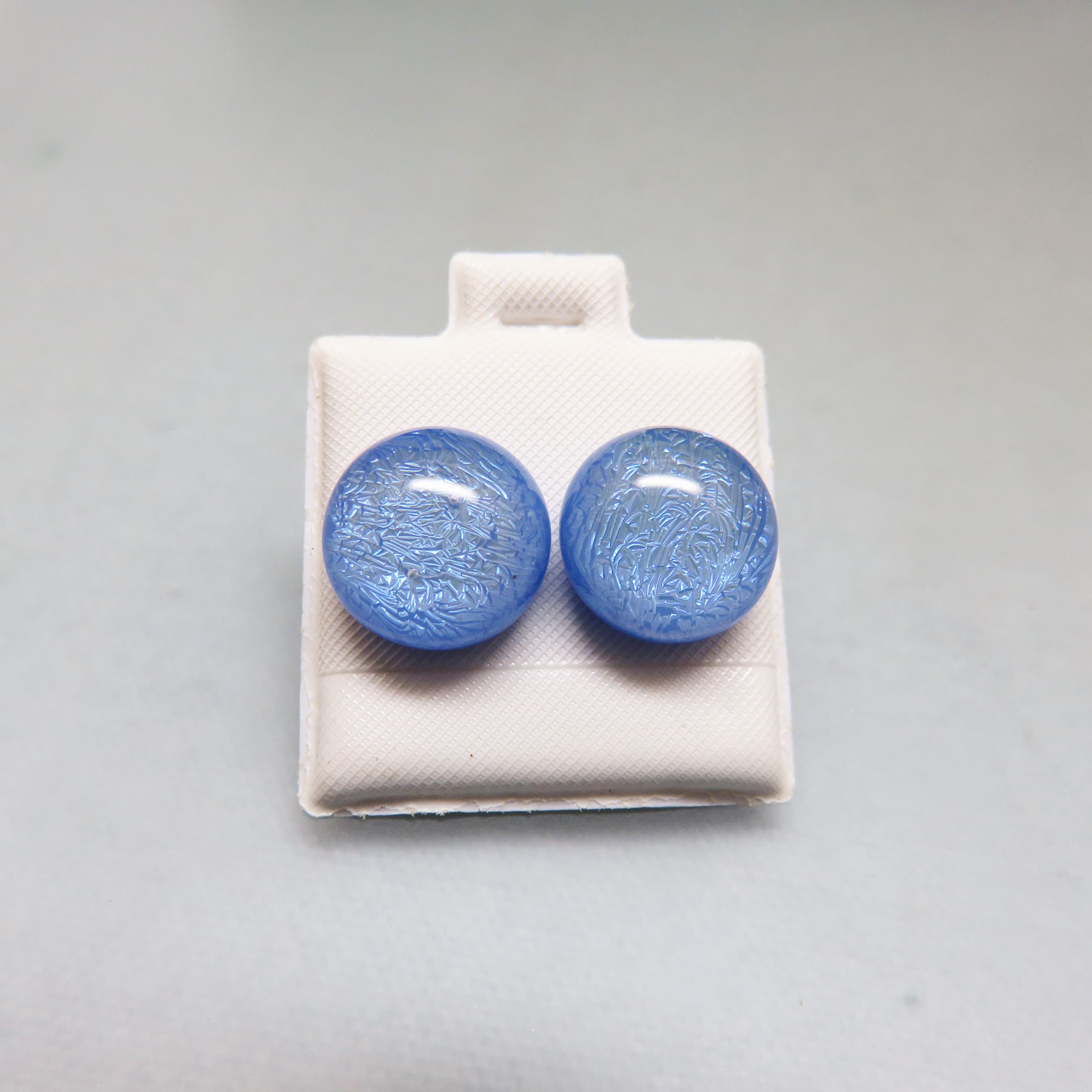 Blue Crackle Glass Button Stud Earrings – Petite Round Pierced Earrings