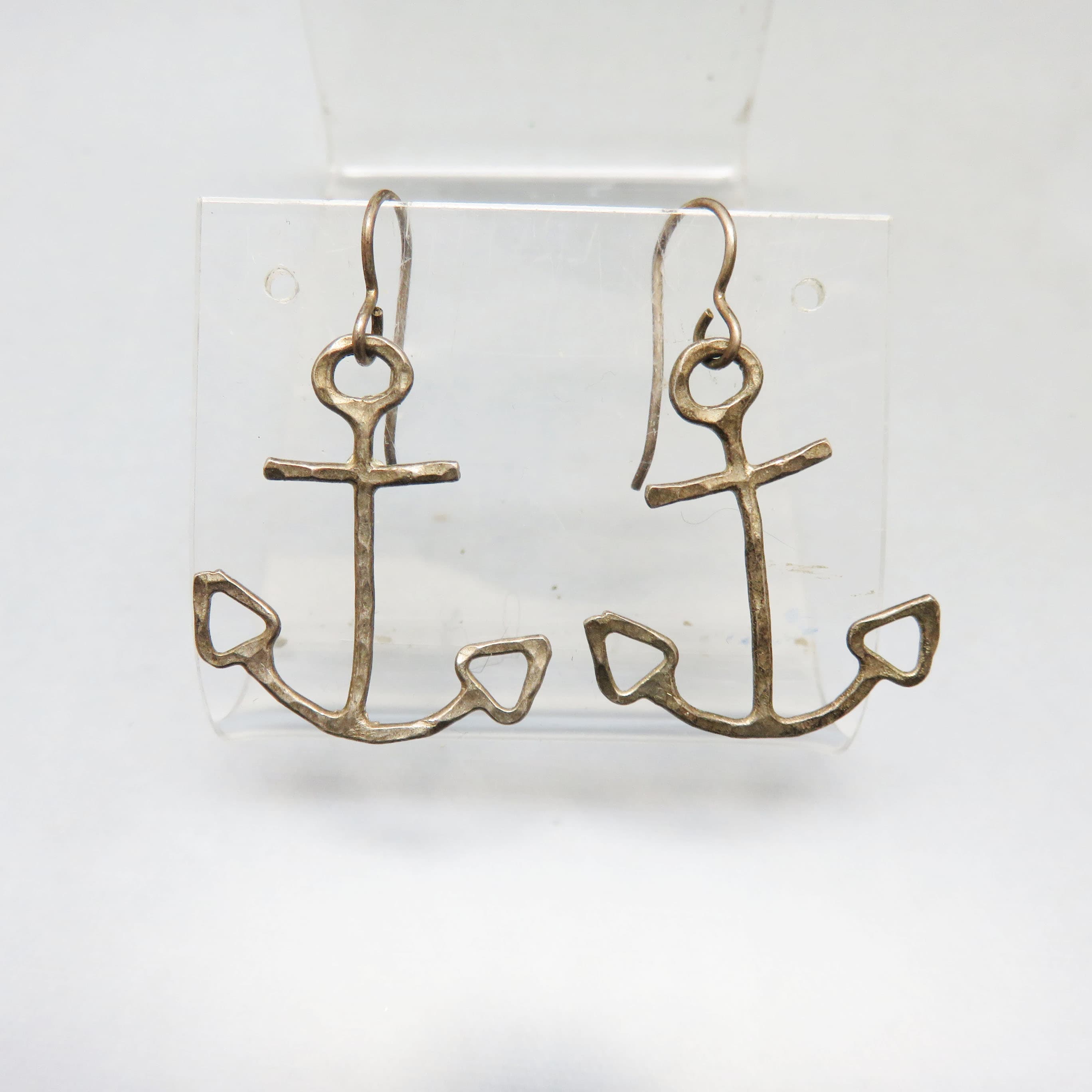 Handmade Hammered Metal Anchor Earrings – Rustic Nautical French Hook Dangles