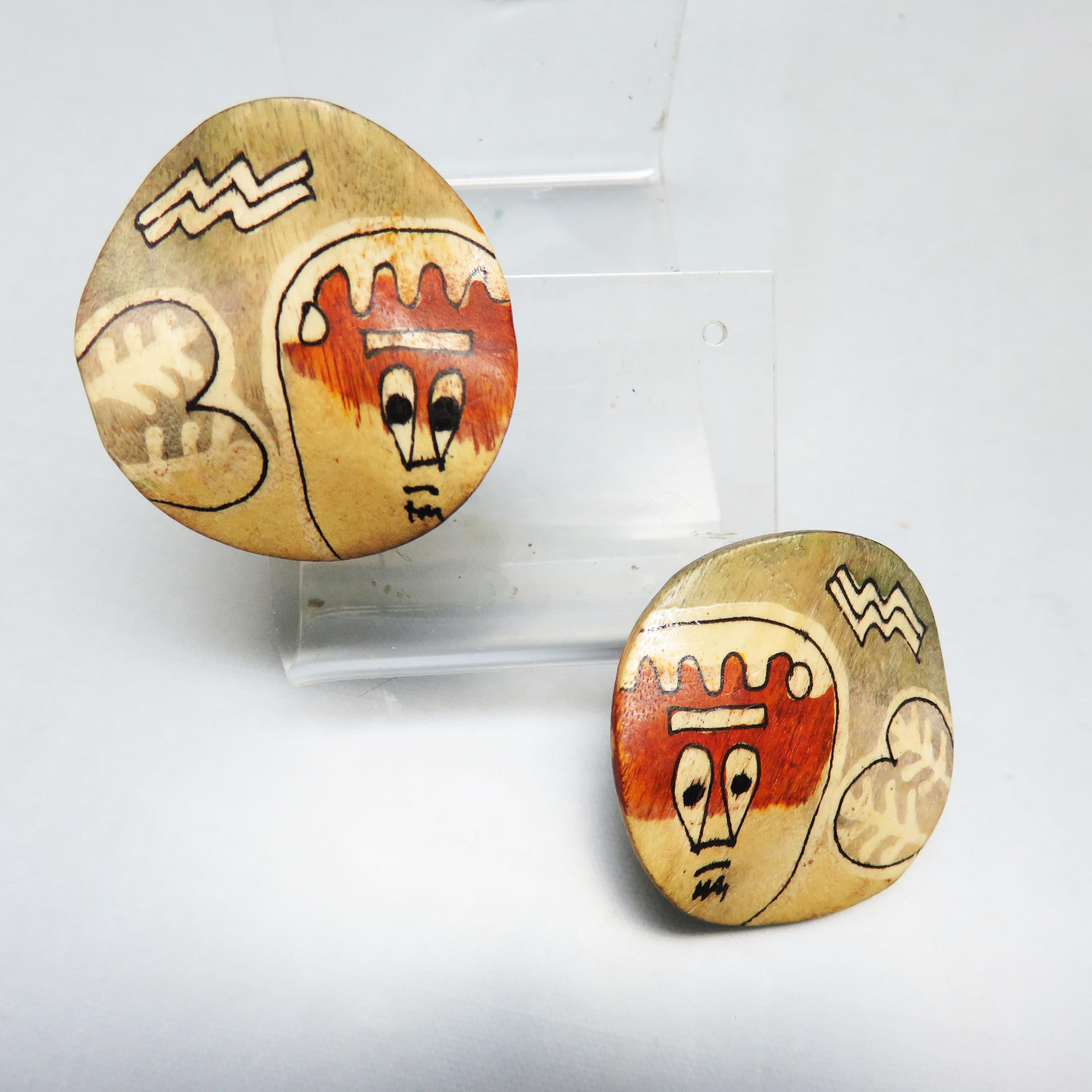 Hand-Drawn Wooden Face Earrings – Handmade Abstract Art Statement Posts
