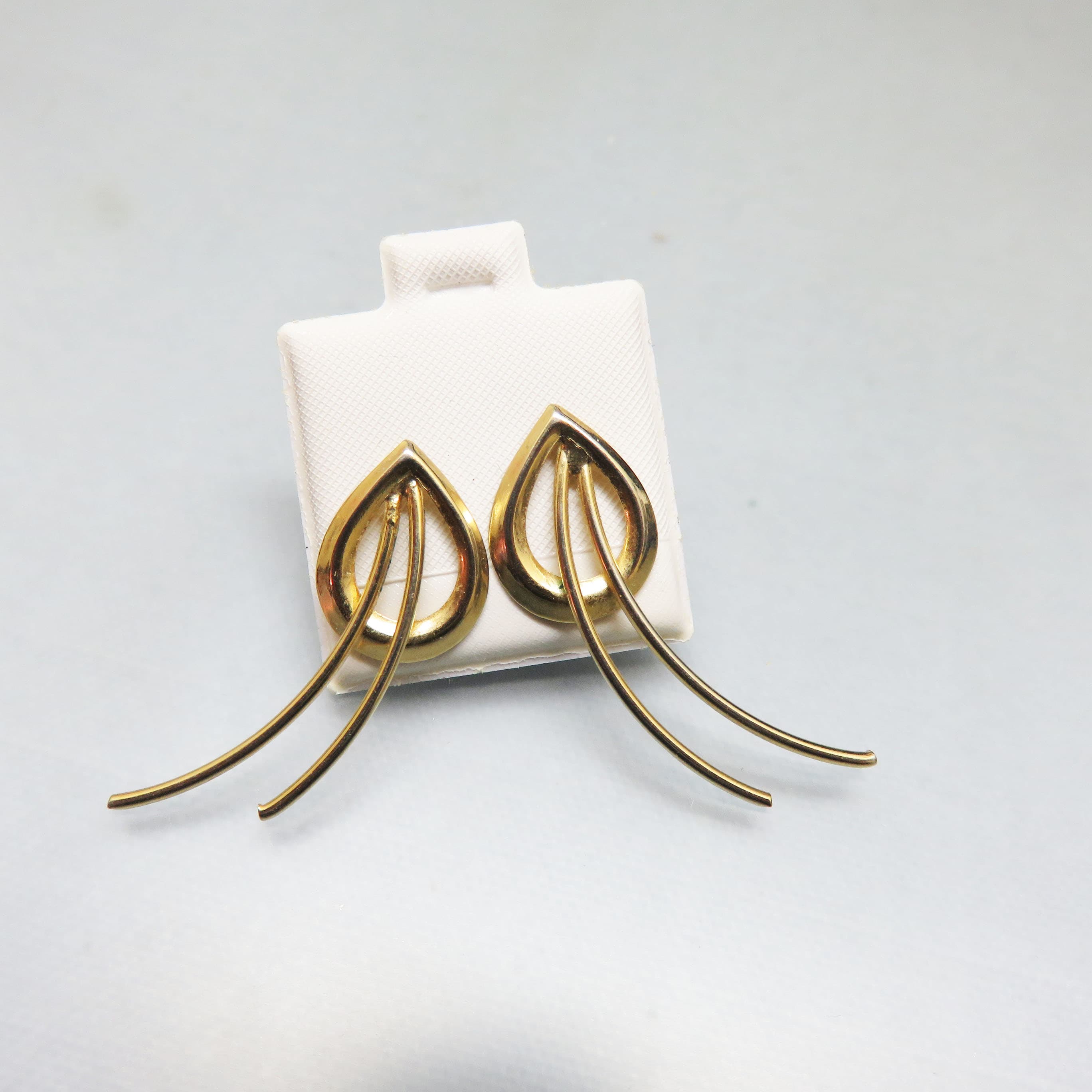 Goldtone Abstract Leaf Earrings – Sculptural Seed Pod Statement Studs
