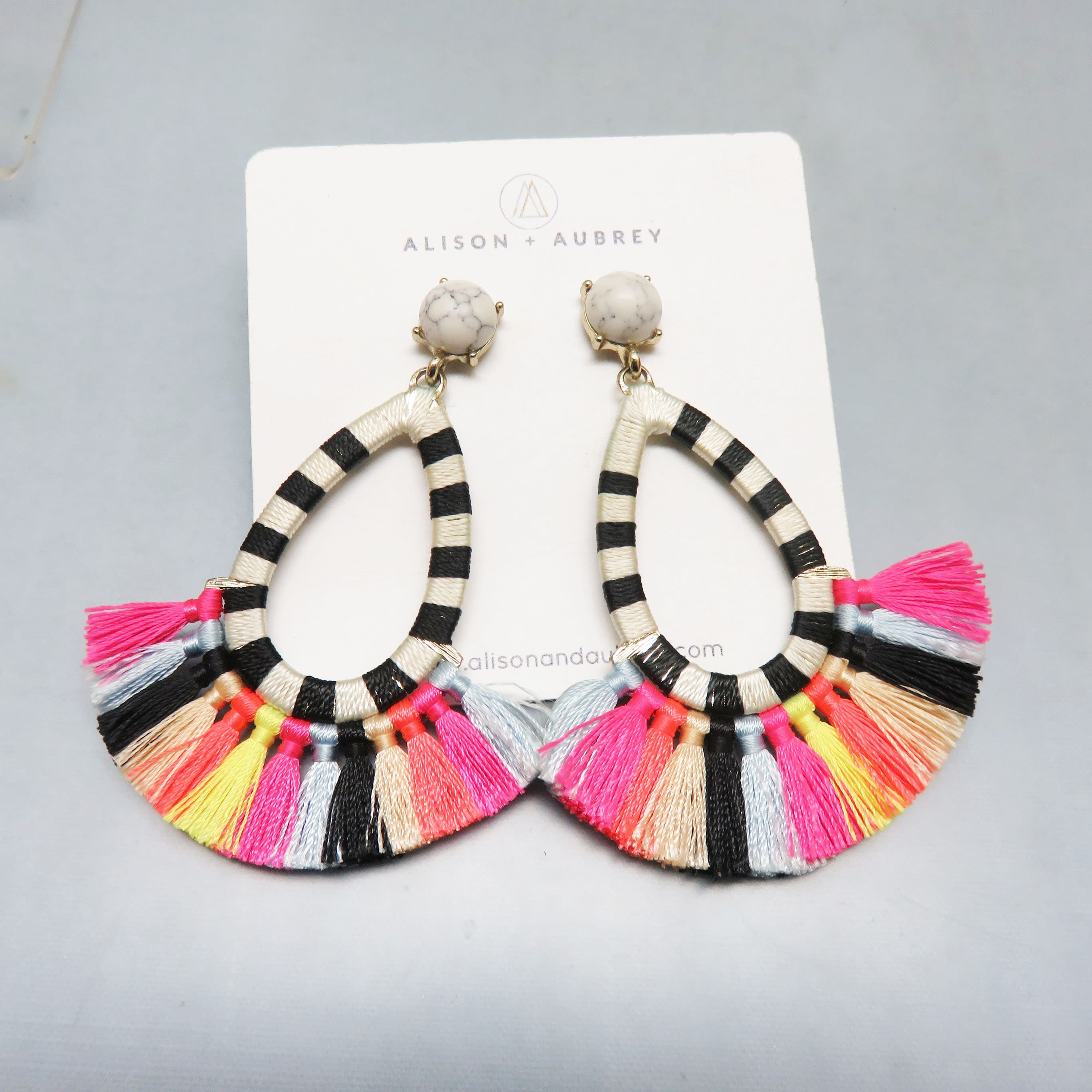 Alison + Aubrey Thread-Wrapped Tassel Earrings – Faux Howlite Statement Posts