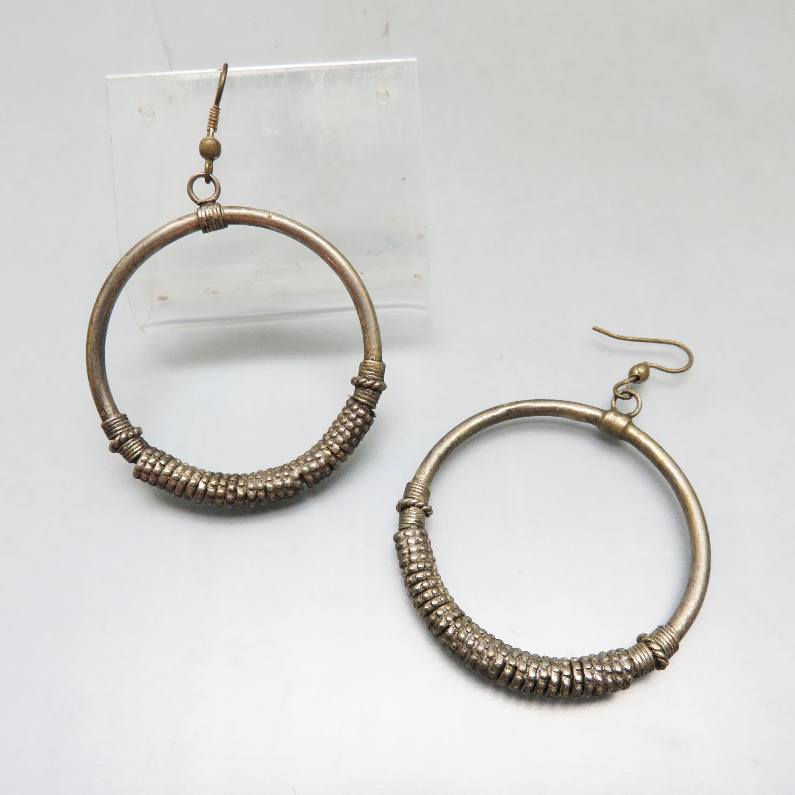 Vintage Gunmetal Wire Wrapped Hoop Earrings – Industrial Boho French Hook Dangles