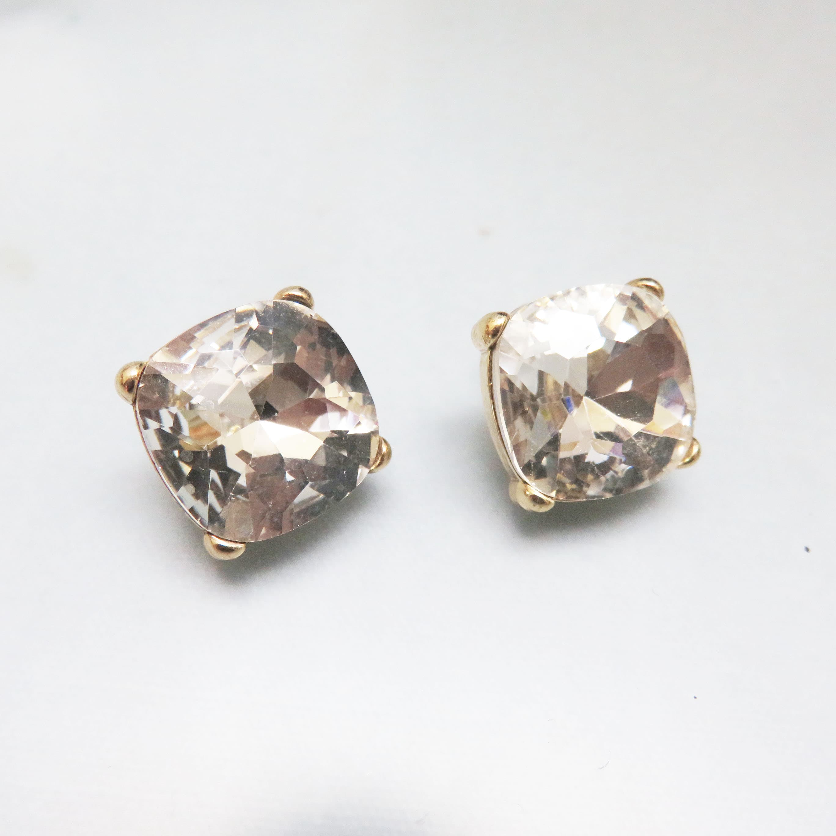 Oversized Clear Rhinestone Stud Earrings – Goldtone Cushion Cut Solitaires