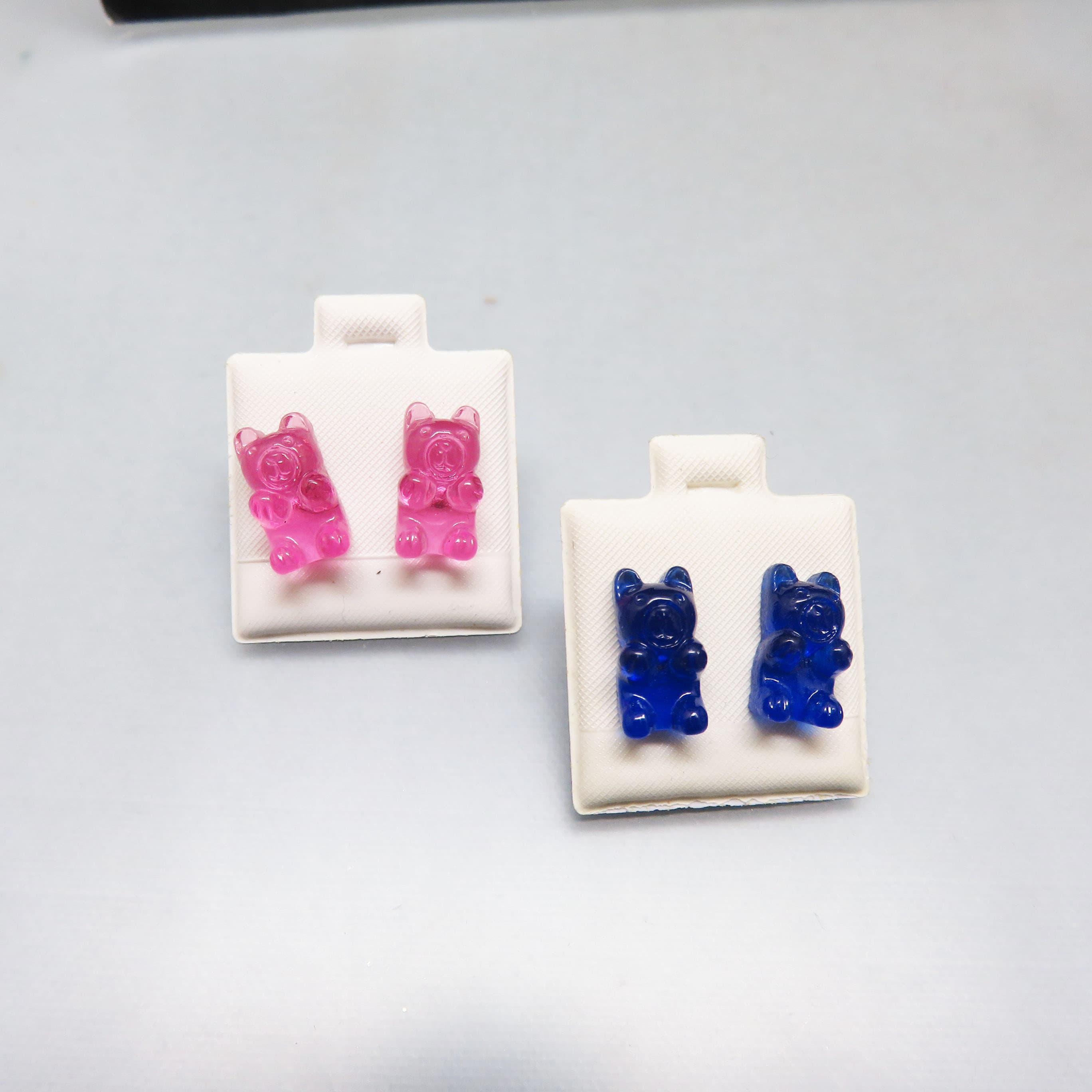 Two Pair Gummy Bear Stud Earring Set – Pink and Blue Acrylic Candy Earrings