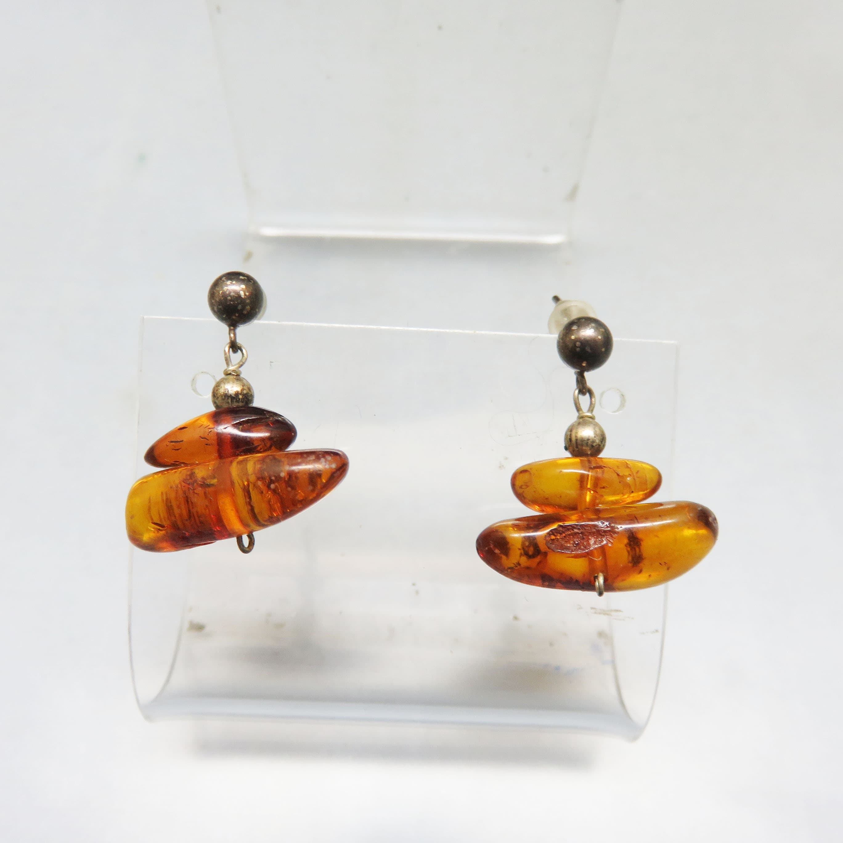 Vintage Faux Amber Chip Earrings – Honey Cognac Resin Cluster Post Dangles