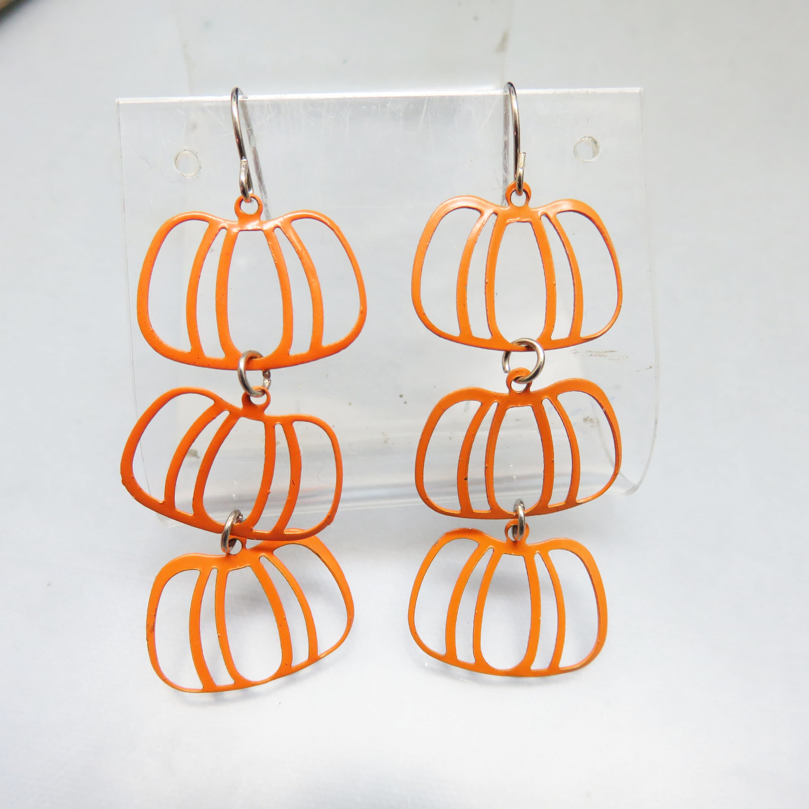Orange Triple Pumpkin Outline Dangle Earrings