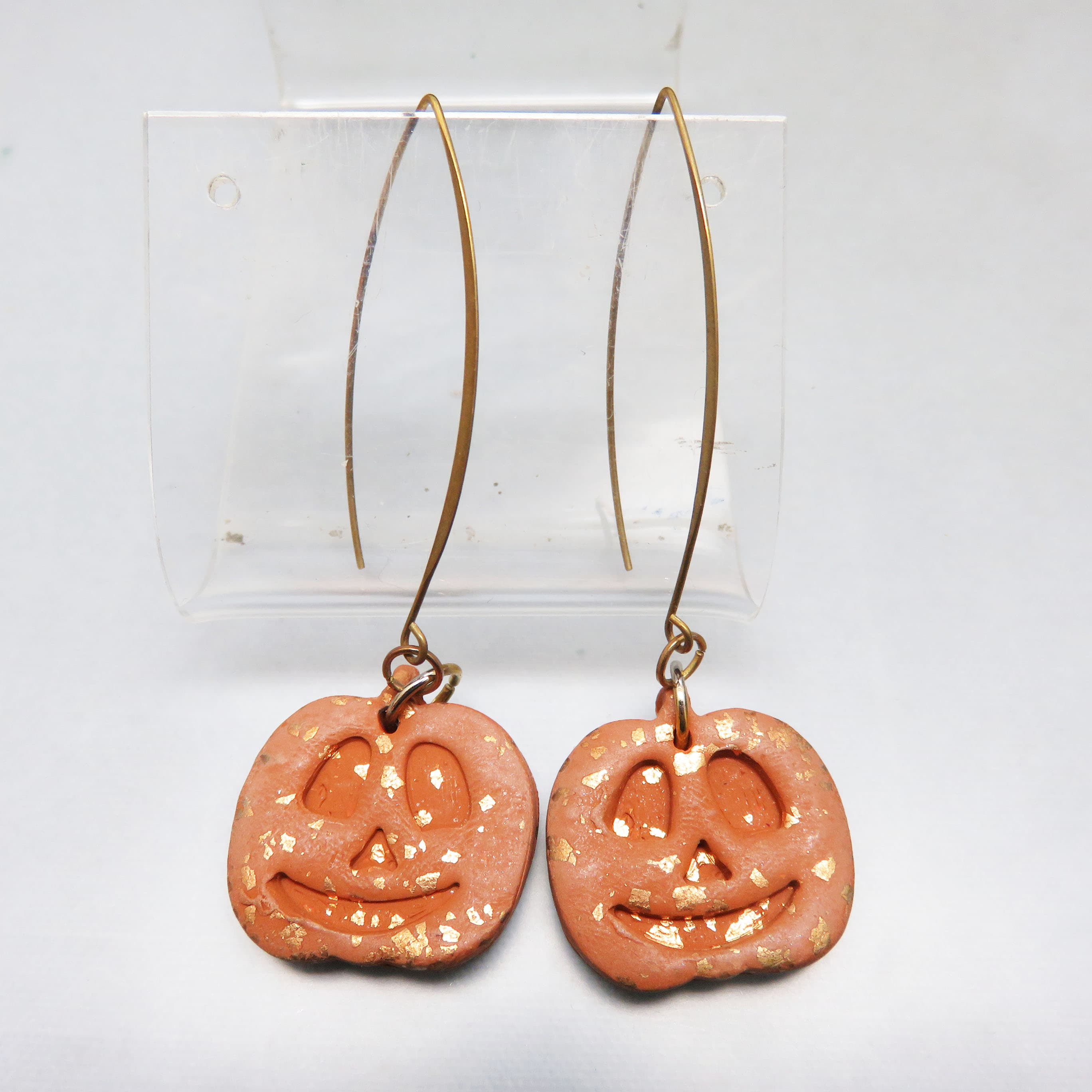 Hand-Decorated Jack-o’-Lantern Long Dangle Earrings