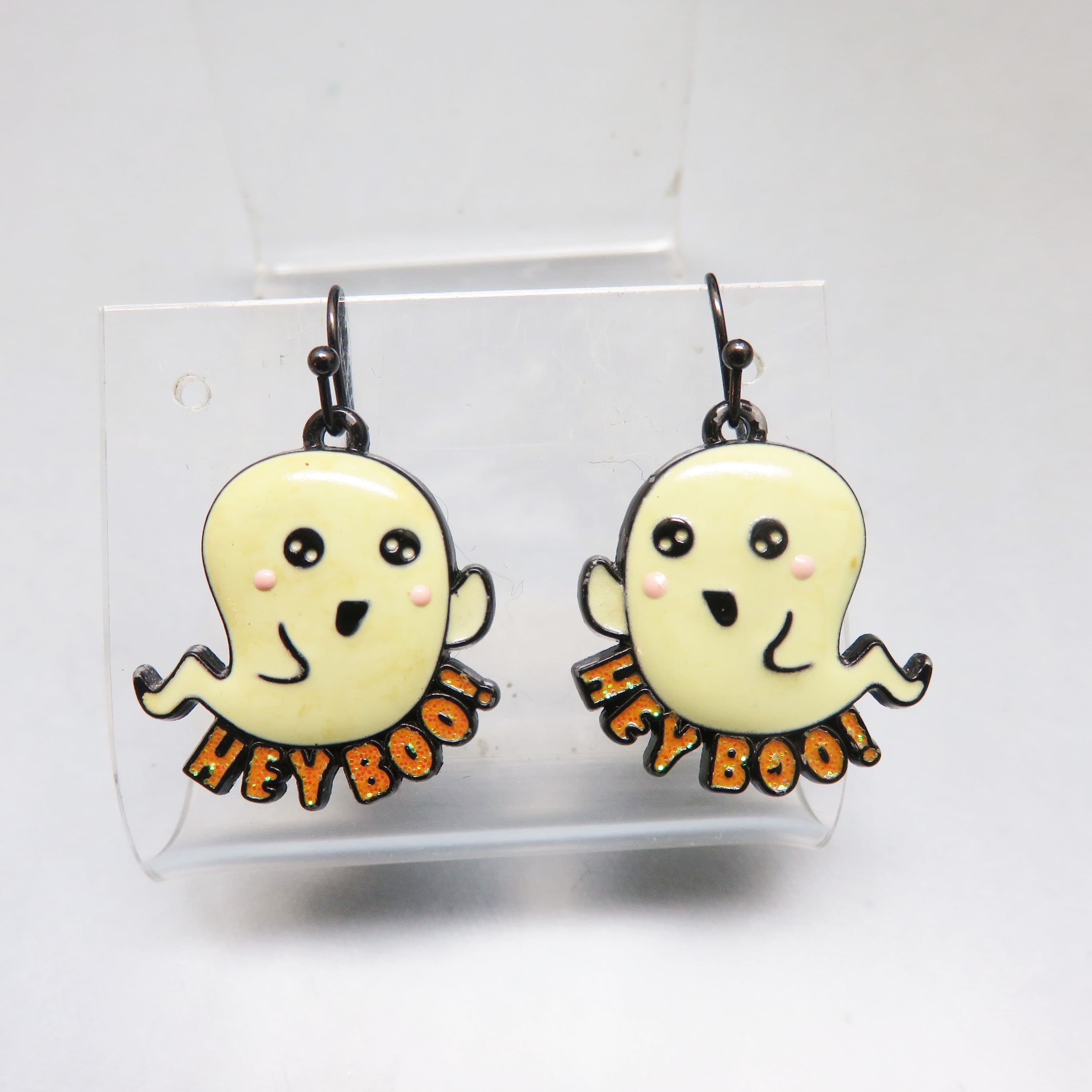 Vintage “Hey Boo” Friendly Ghost Enamel Dangle Earrings