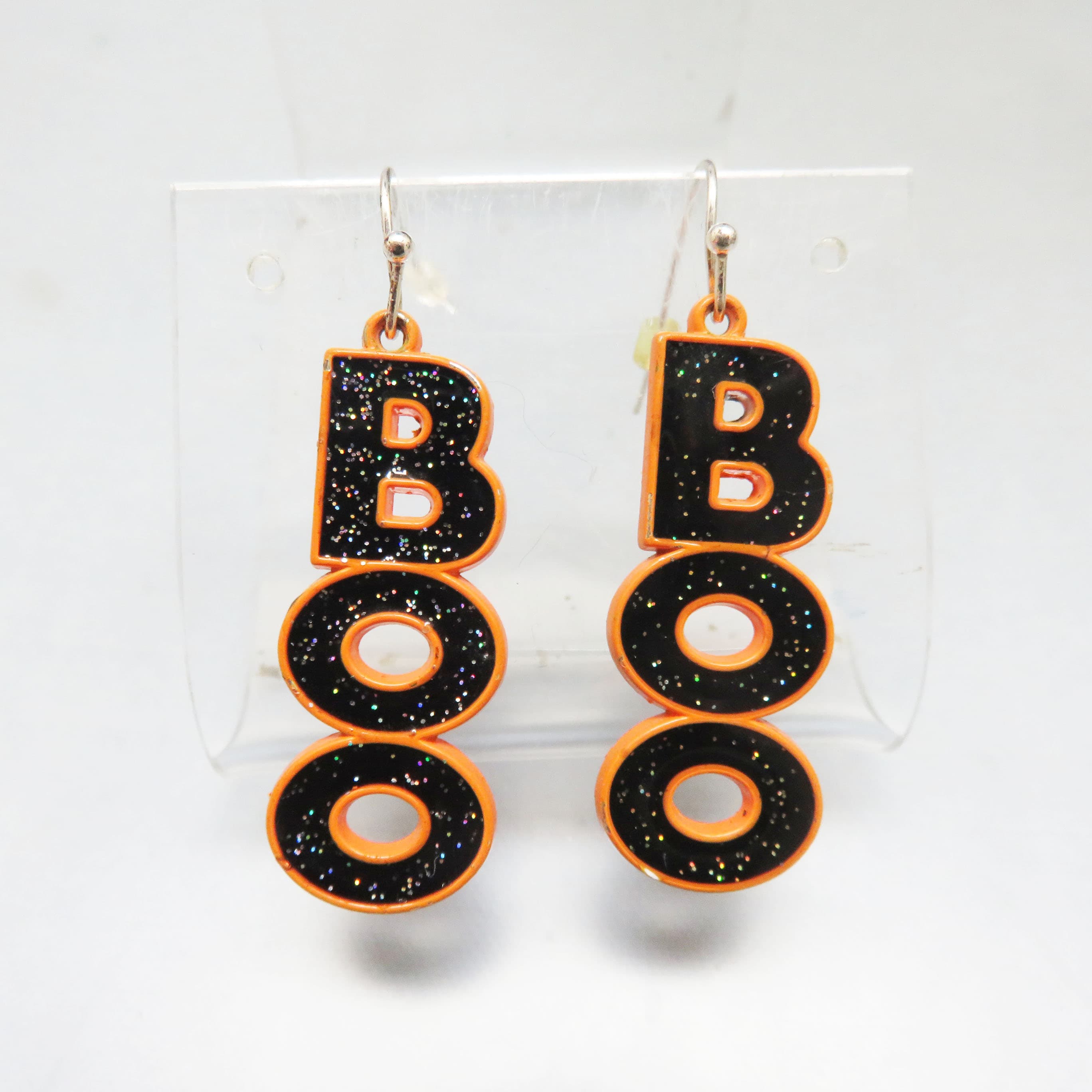 Black Glitter “BOO” Halloween Dangle Earrings