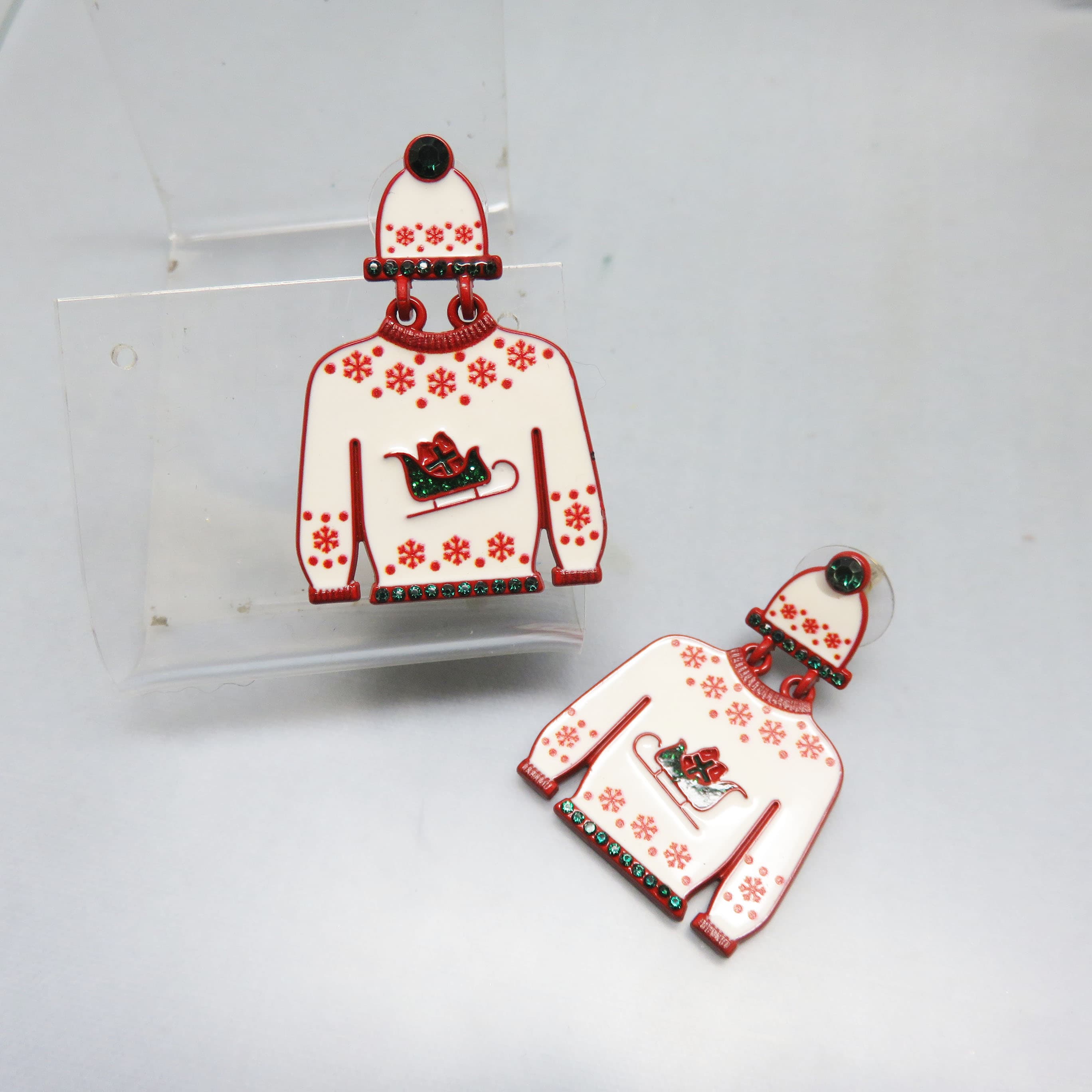 Christmas Sweater and Matching Cap Rhinestone Earrings