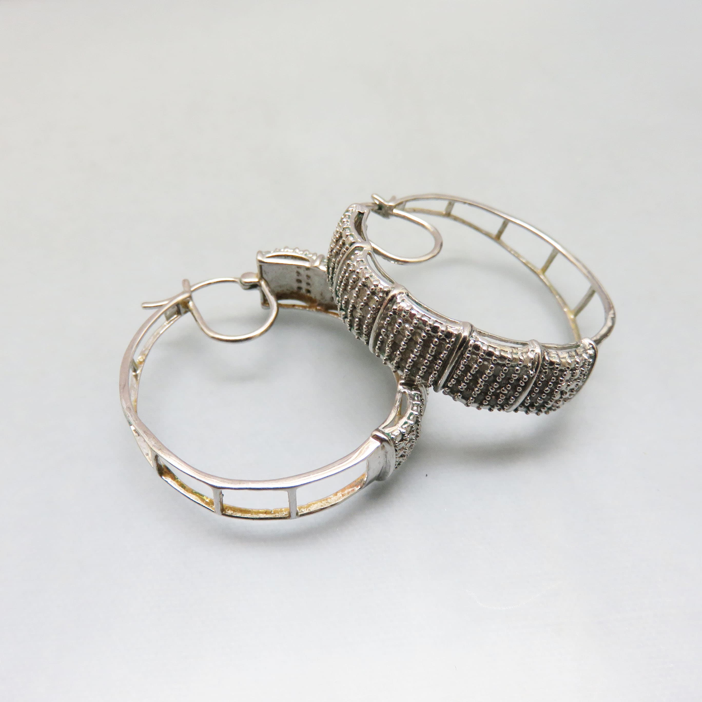 Textured Silvertone Industrial Hoop Earrings