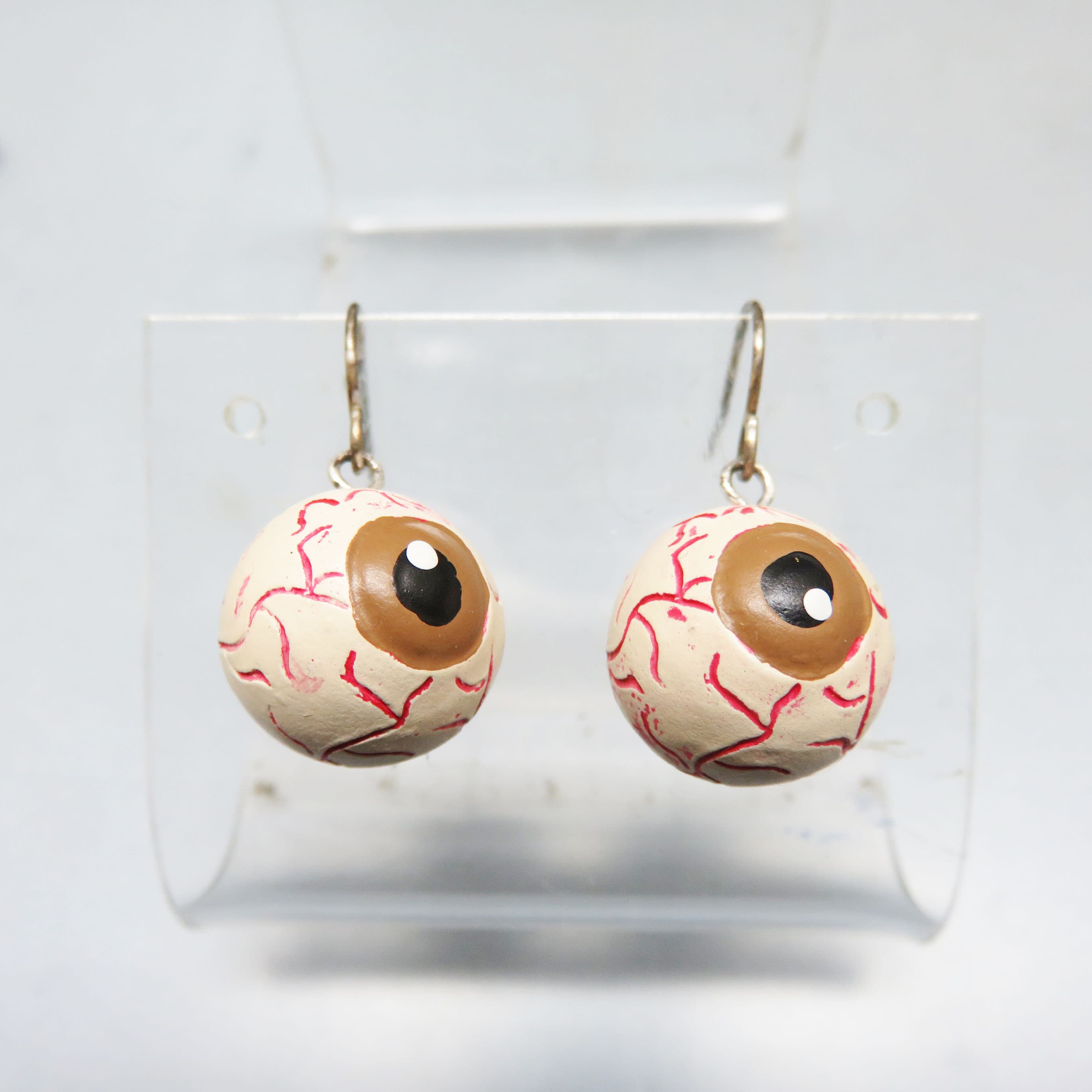 Hand-Painted Wooden Eyeball Dangle Earrings