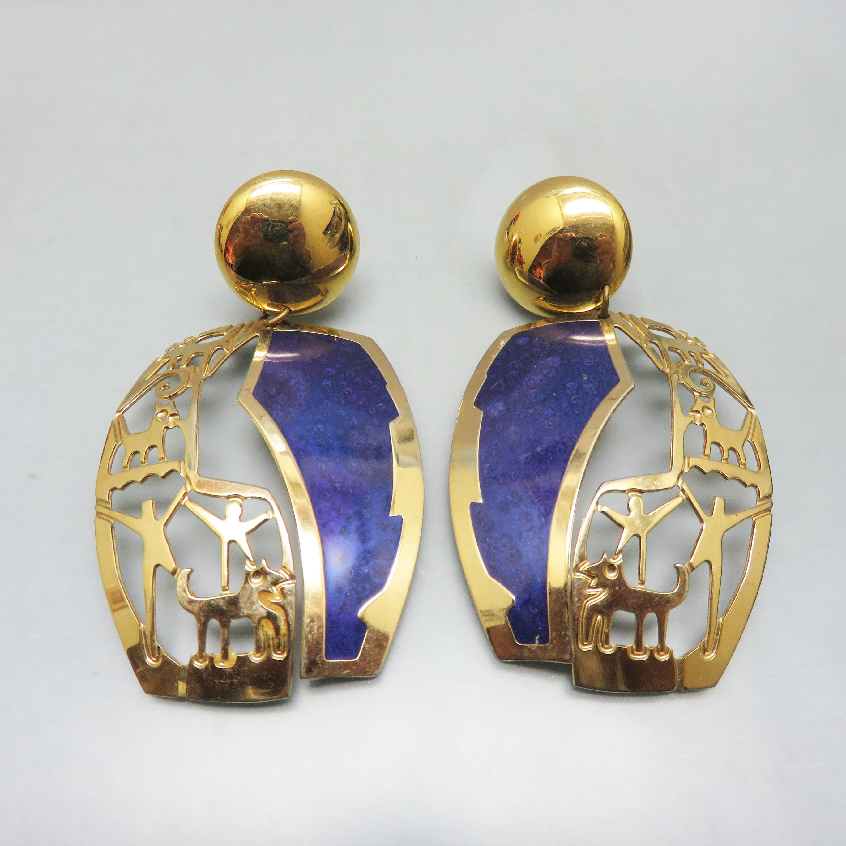 Signed Berebi Purple Enamel Figural Statement Clip-On Earrings