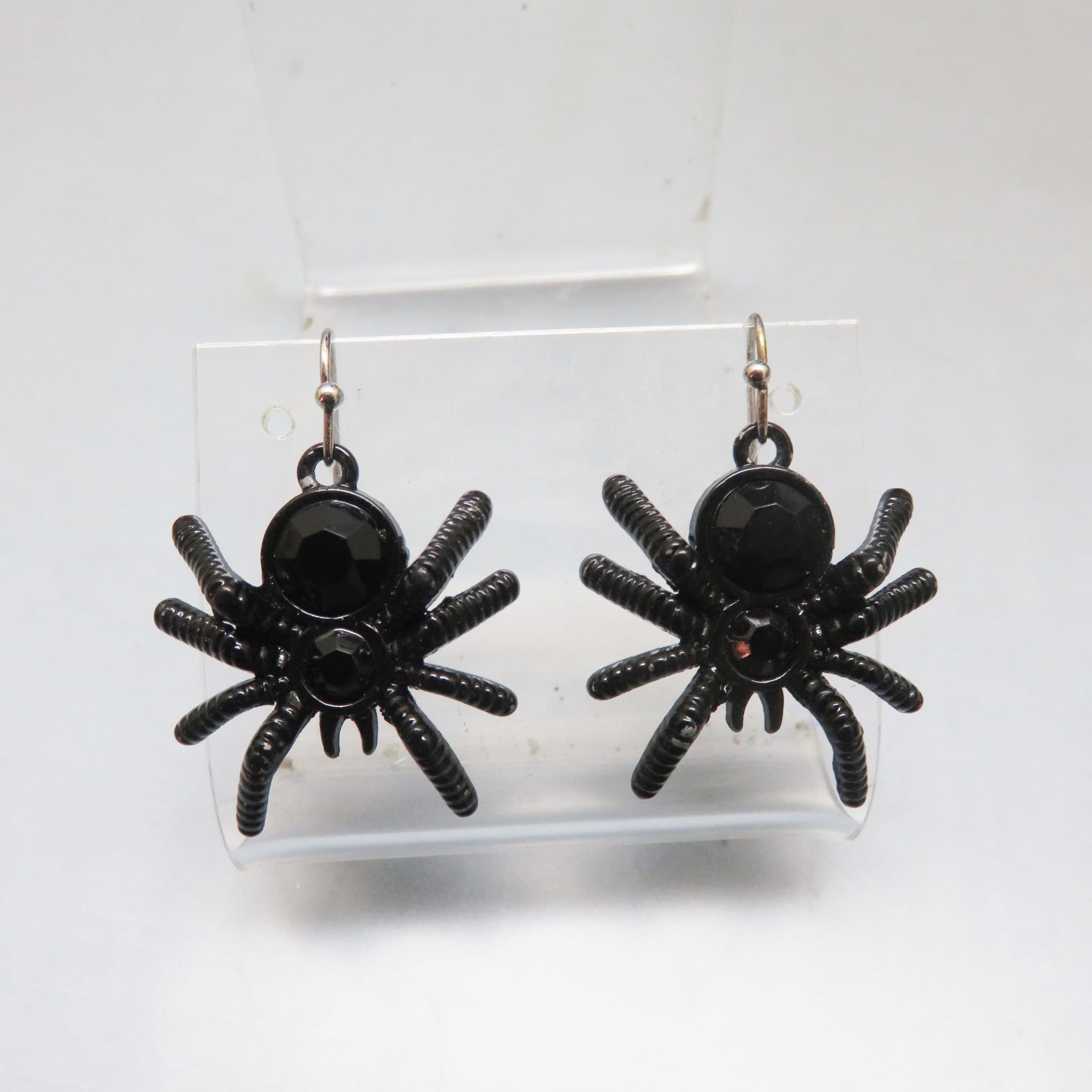 Black Rhinestone Spider French Hook Dangle Earrings