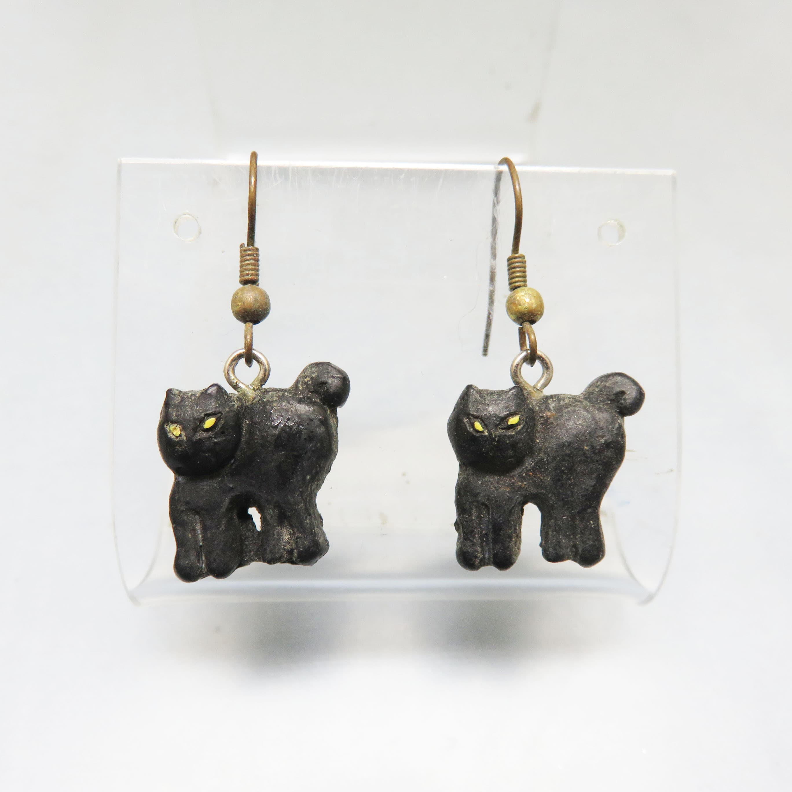 Vintage Sinister Black Cat French Hook Dangle Earrings