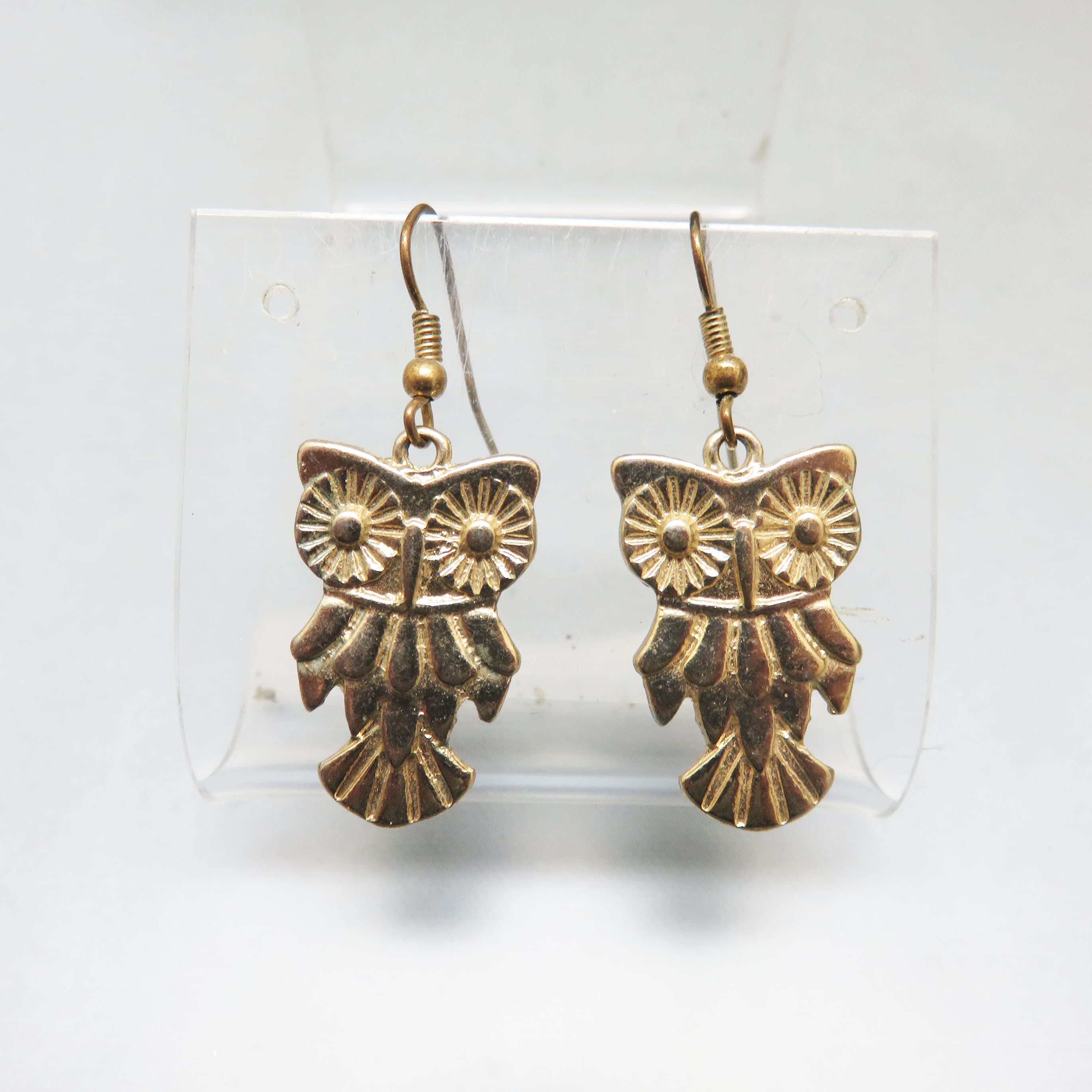 Brass Owl French Hook Dangle Earrings