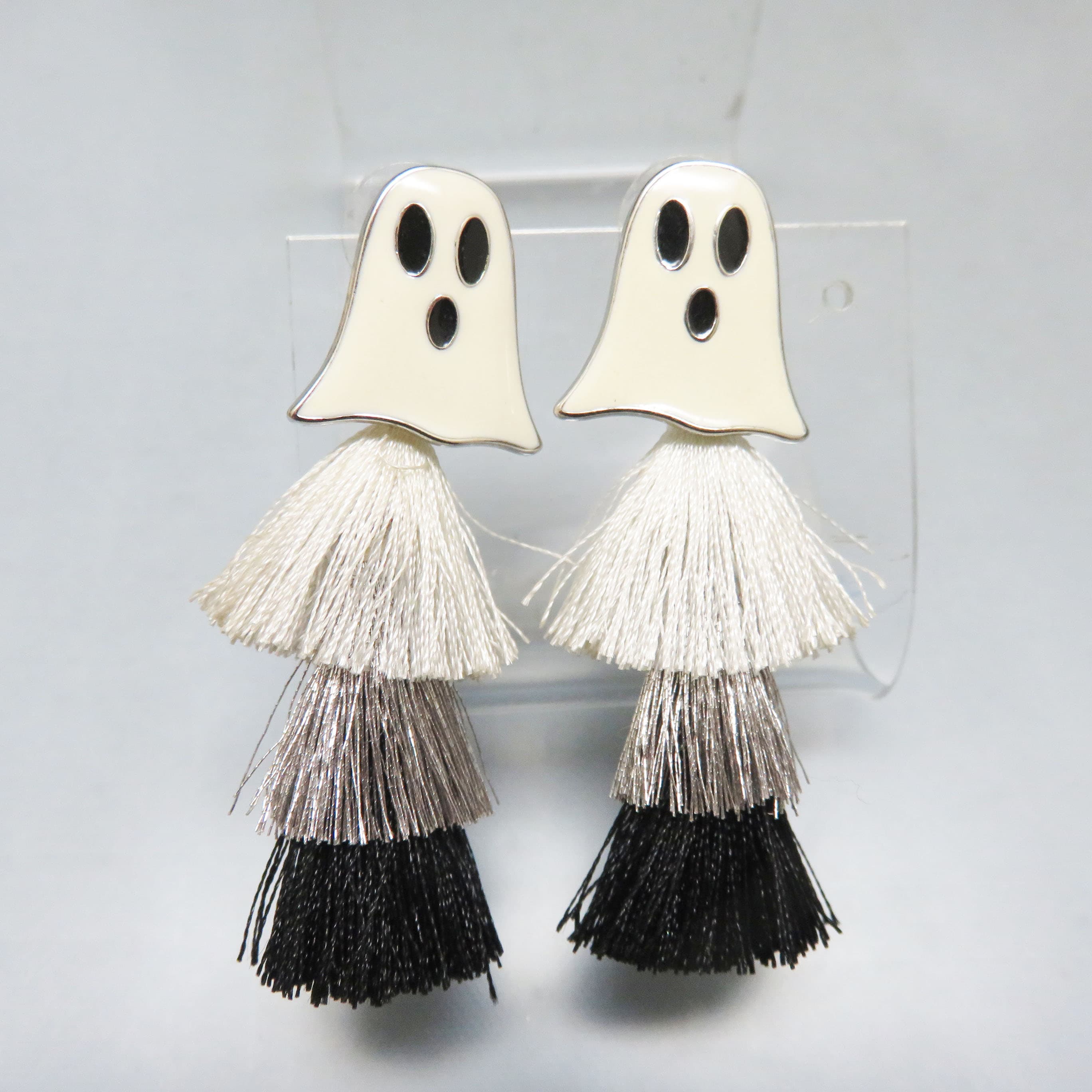 Enamel Ghost Triple Tassel Post Statement Earrings