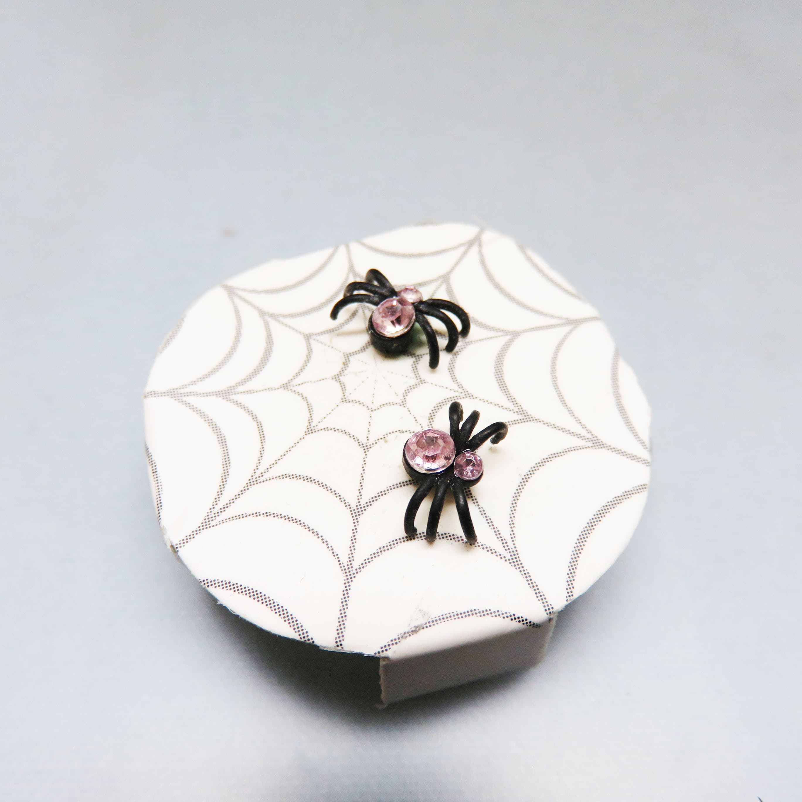 Tiny Pink Rhinestone Spider Post Stud Earrings