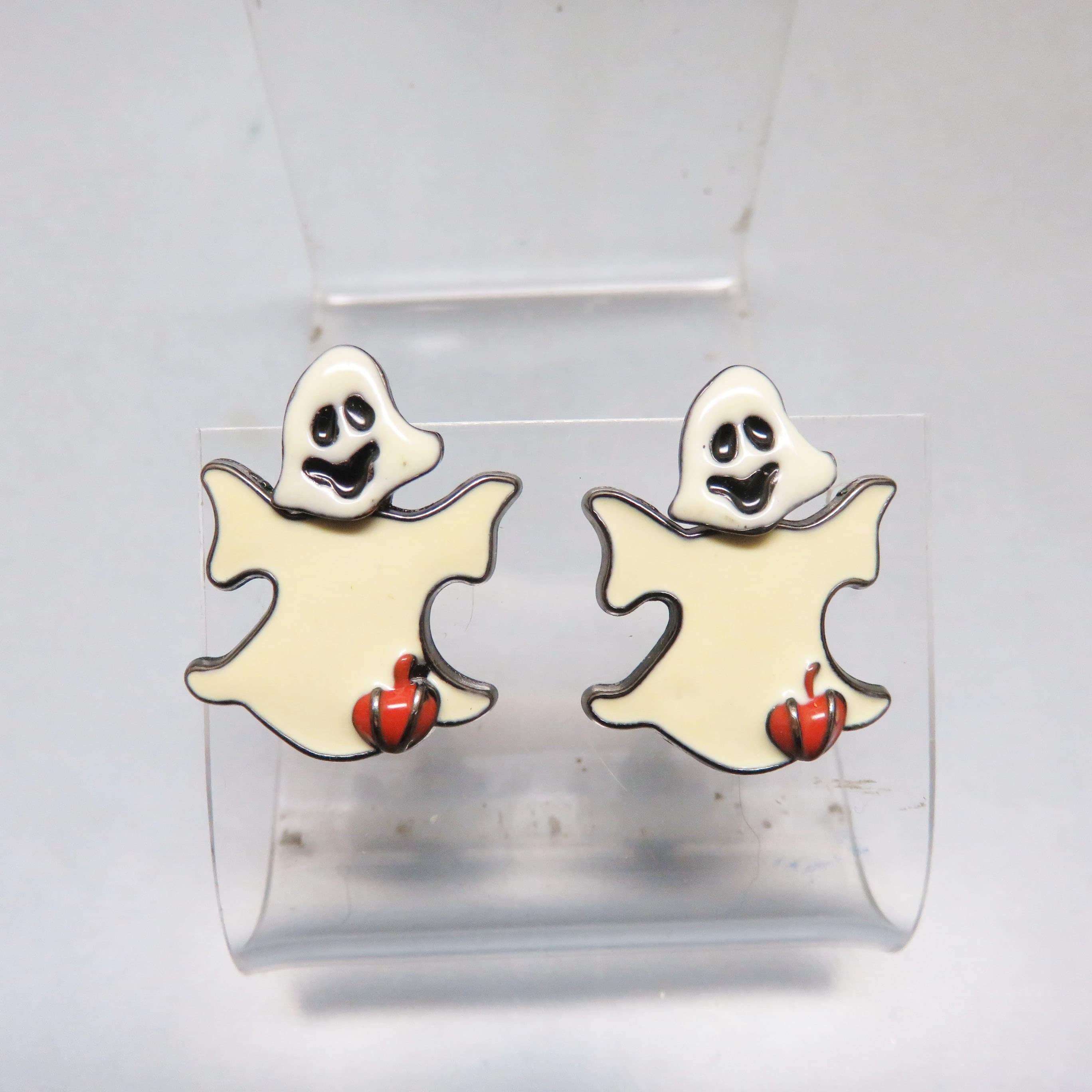 Articulated Enamel Ghost and Pumpkin Post Earrings