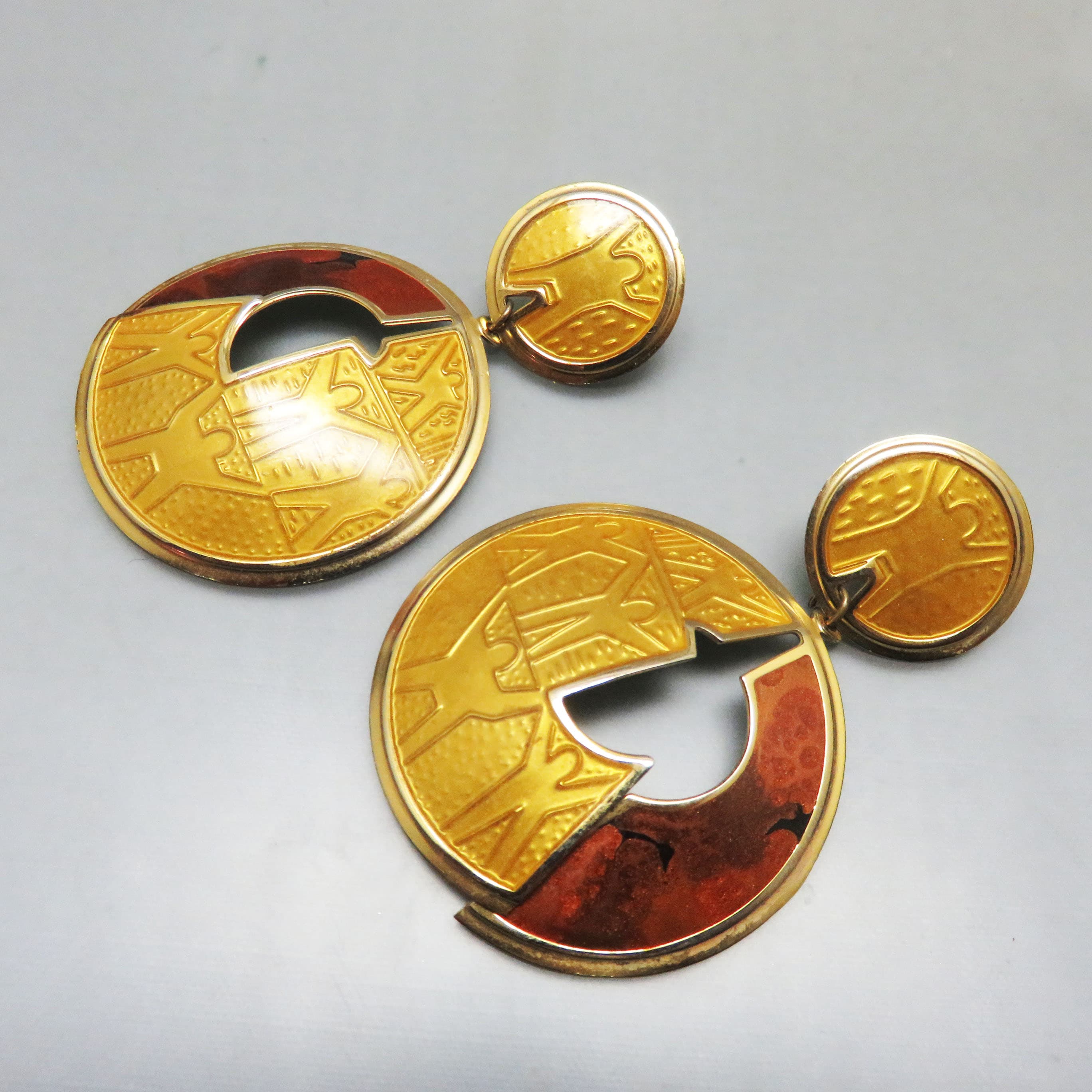 Signed Berebi Oversized Enamel Clip-On Statement Earrings