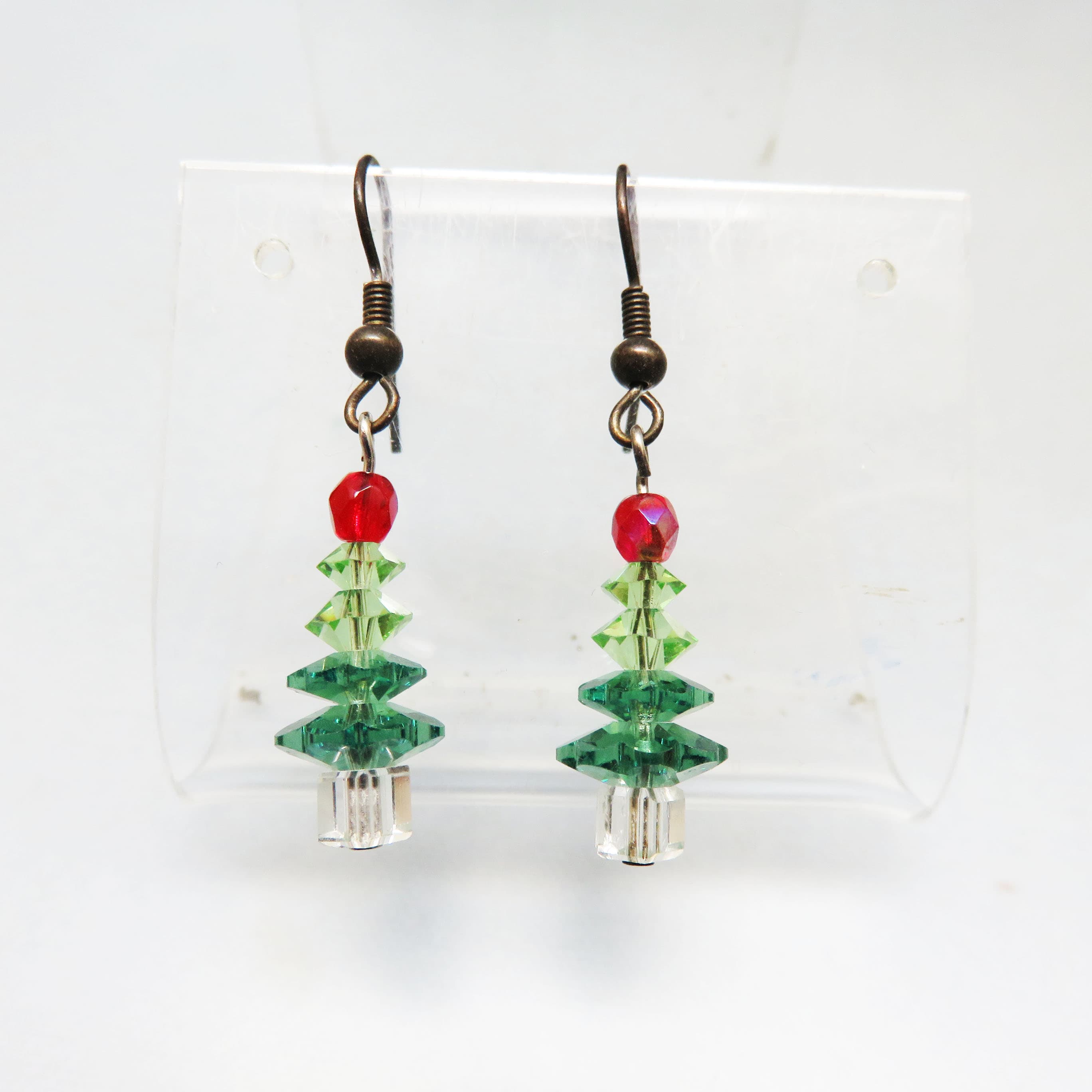 Austrian Crystal Ombre Christmas Tree Earrings – Festive Holiday French Hook Dangles