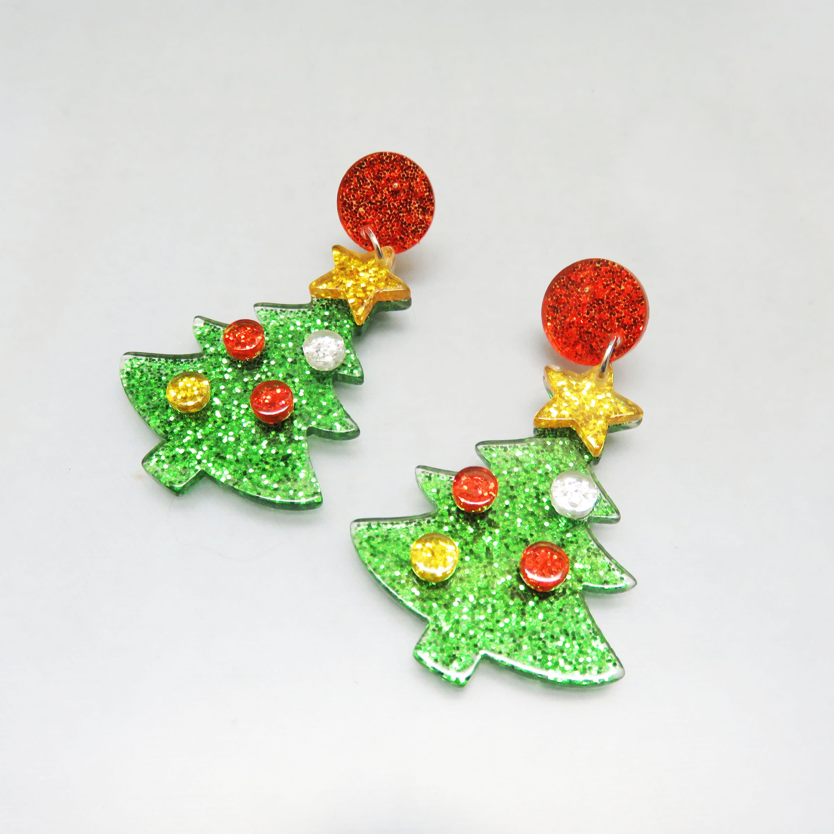 Glitter Acrylic Christmas Tree Earrings – Colorful Holiday Statement Post Dangles