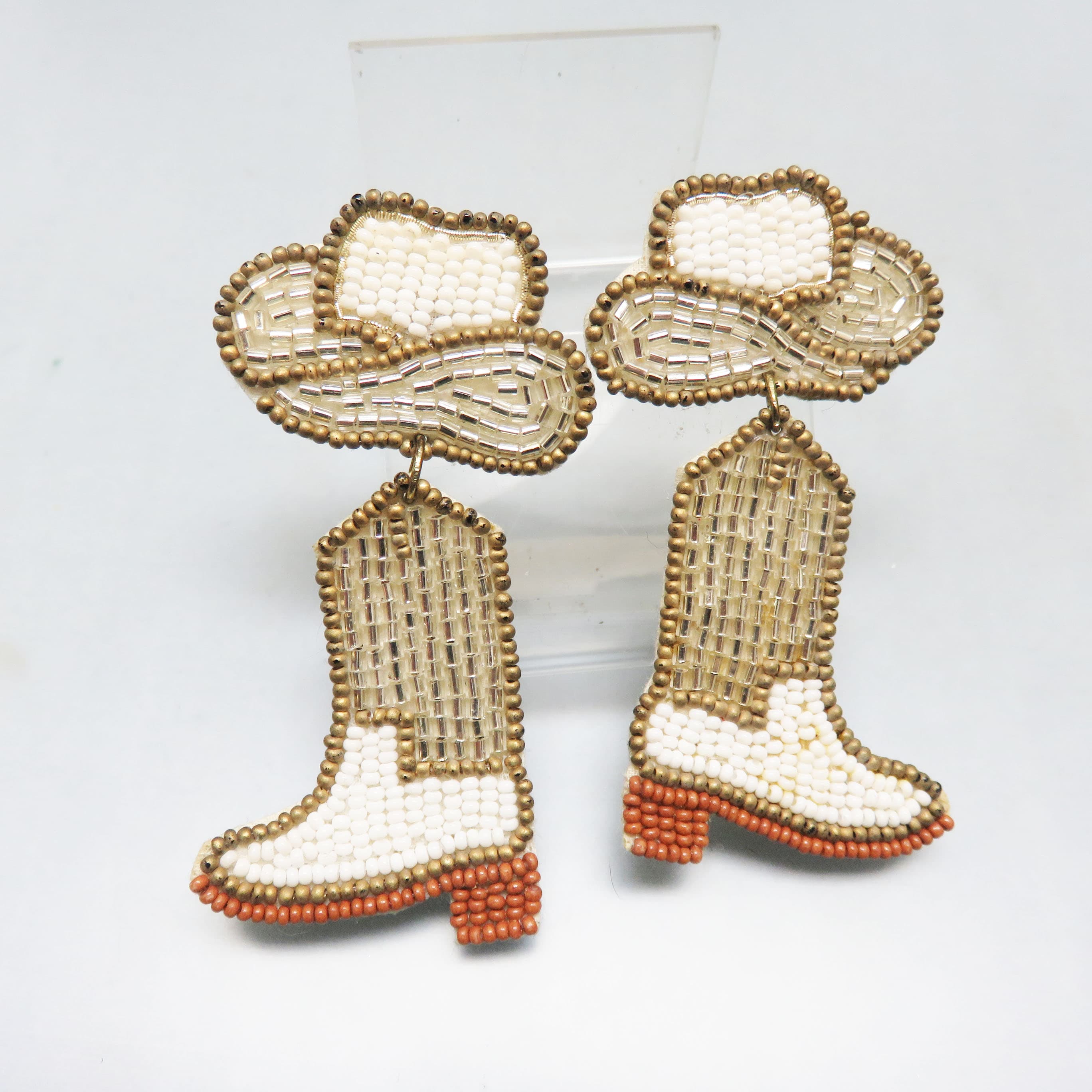 Hand Beaded Cowboy Boot & Hat Earrings – Western Statement Post Earrings on Felt