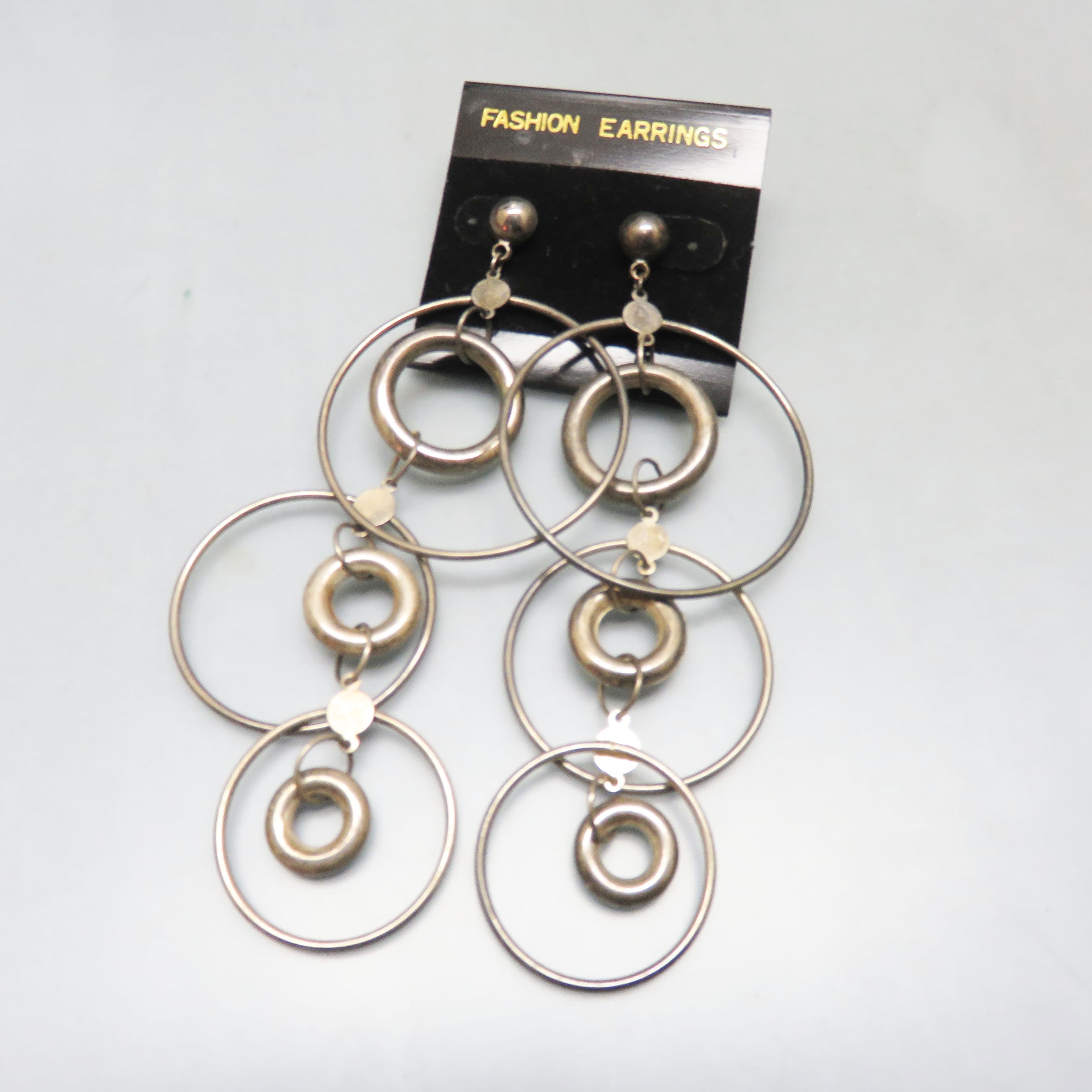 Vintage Silverplated Kinetic Hoop Earrings – Oversized Geometric Circle Statement Posts, Made in Korea