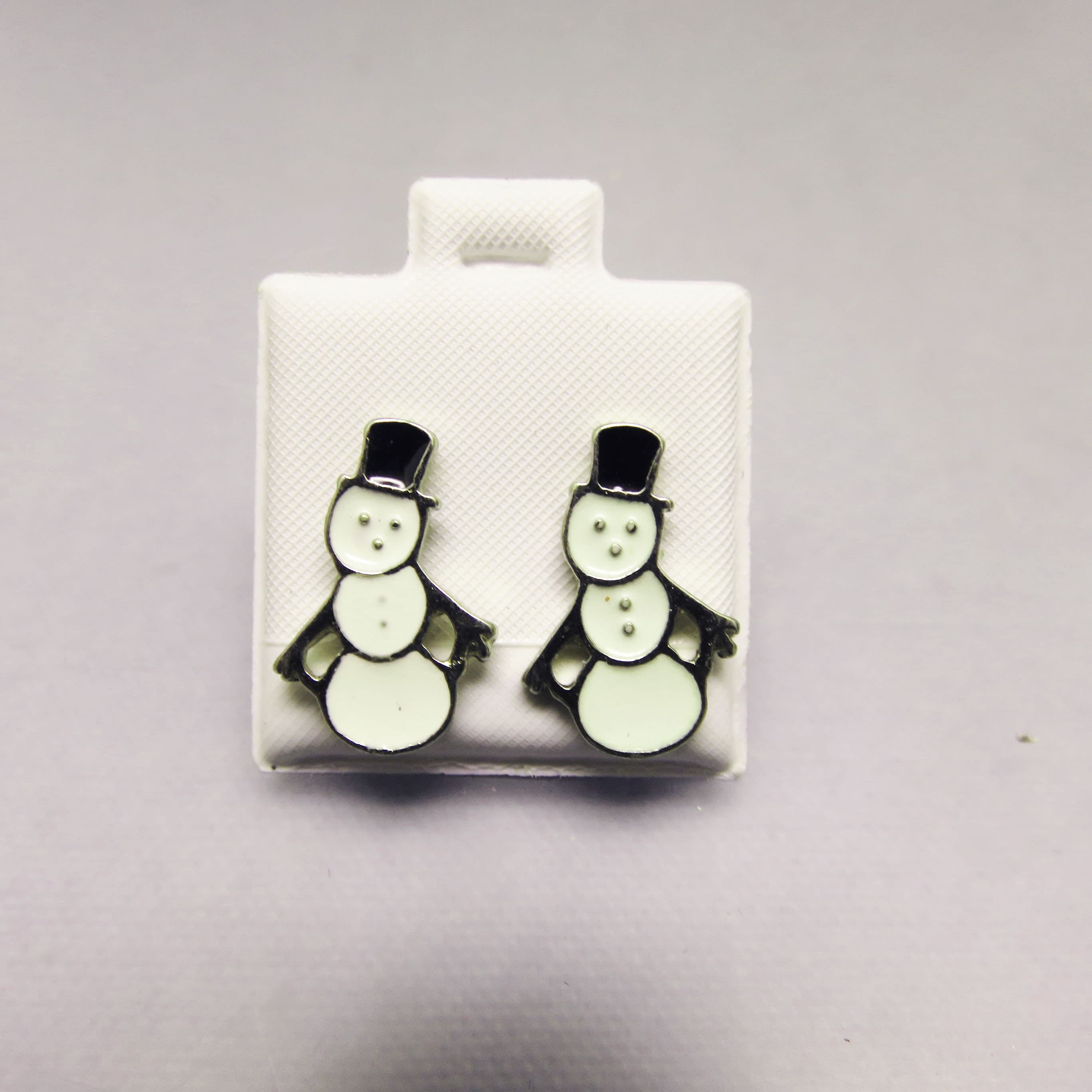 Snowman Stud Earrings – Black & White Enamel Silvertone Winter Holiday Posts