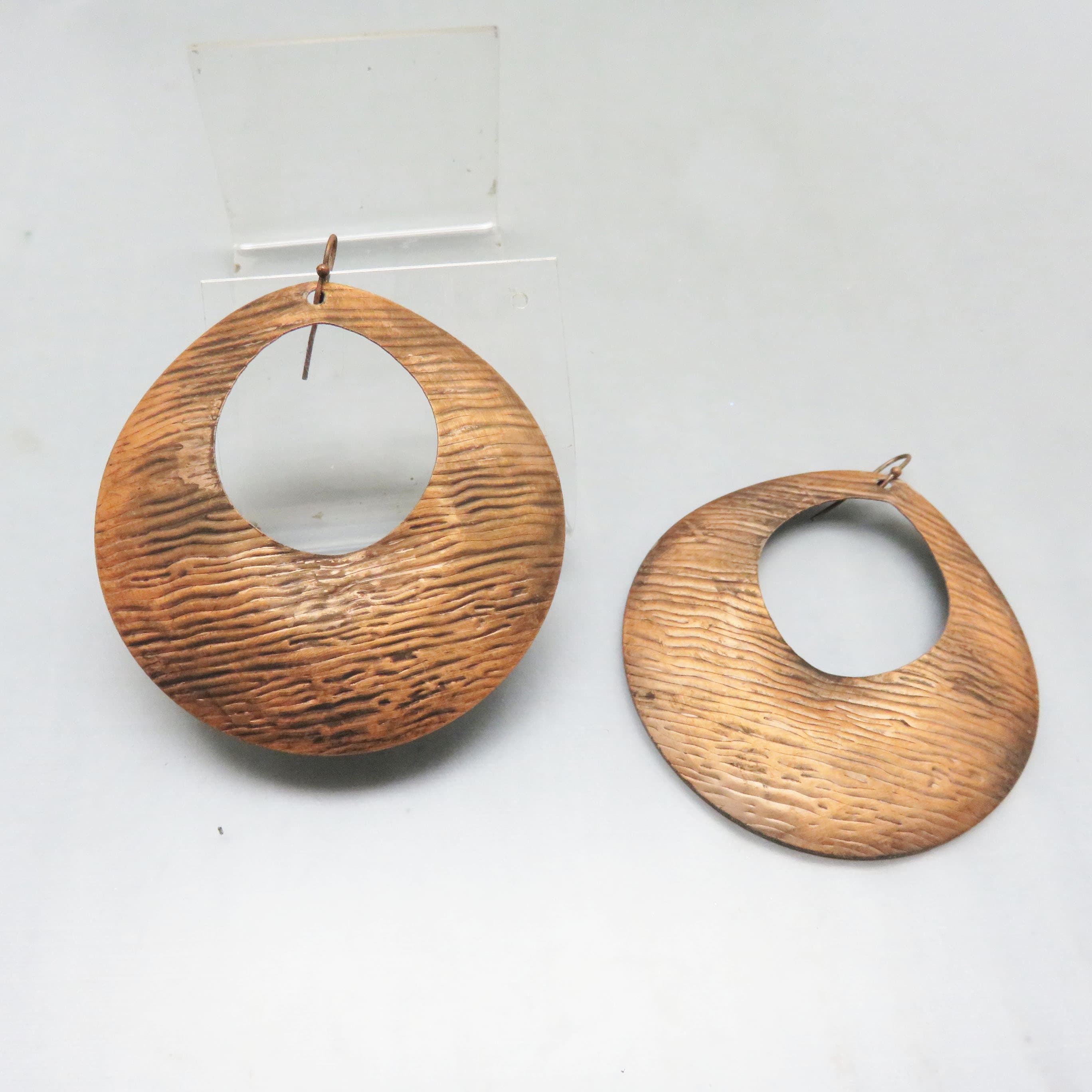 Oversized Patinated Copper Hoop Earrings – Textured French Hook Statement Earrings – 3 Inch