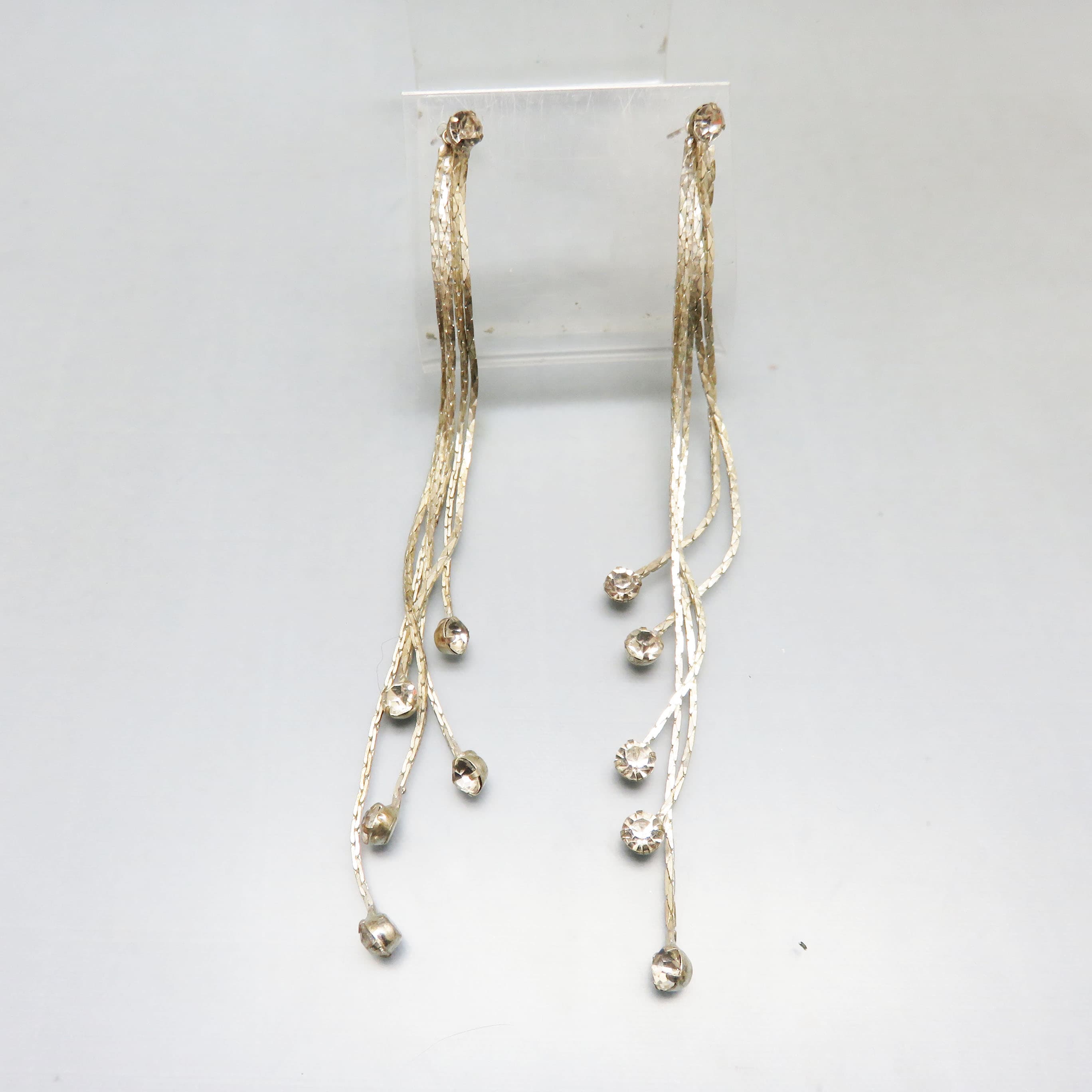 Convertible Rhinestone Shoulder Duster Earrings – Silvertone 2 or 5 Strand Post Dangles