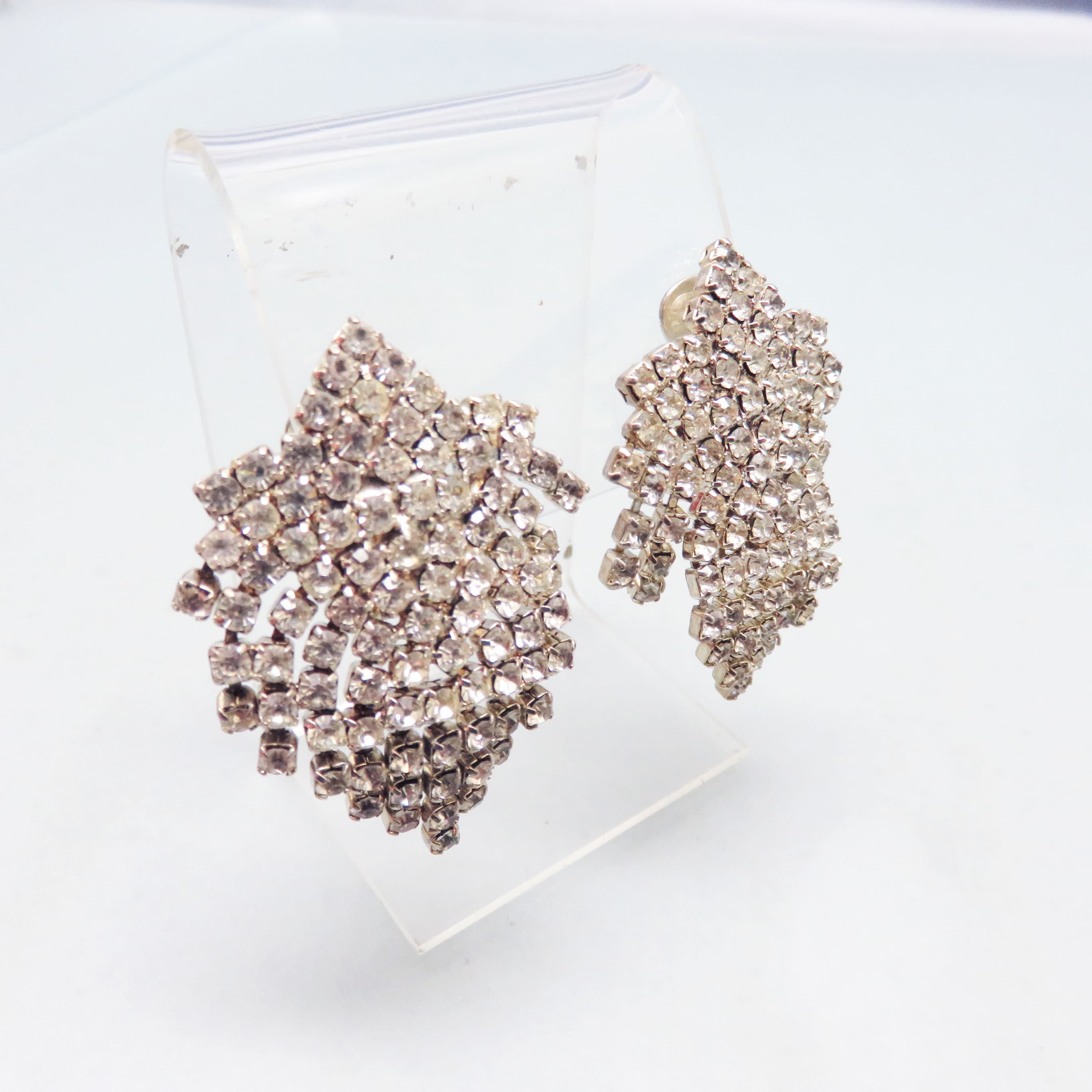 Vintage Rhinestone Waterfall Clip On Earrings | Dramatic Crystal Fringe Statement Earrings
