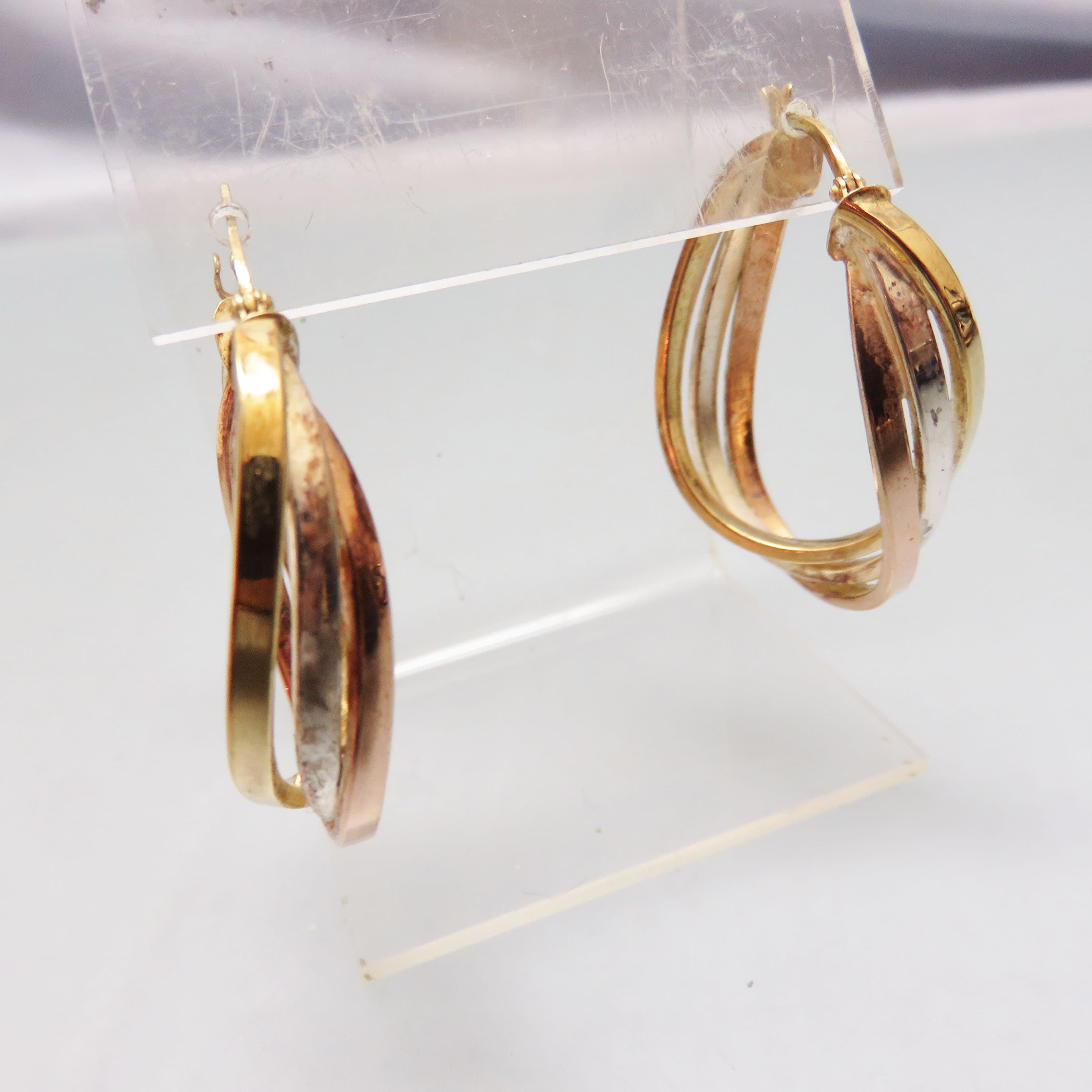 Vintage Jacmel JCM Sterling Silver Tri Color Hoop Earrings | Vermeil Copper 925 Oval Hoops