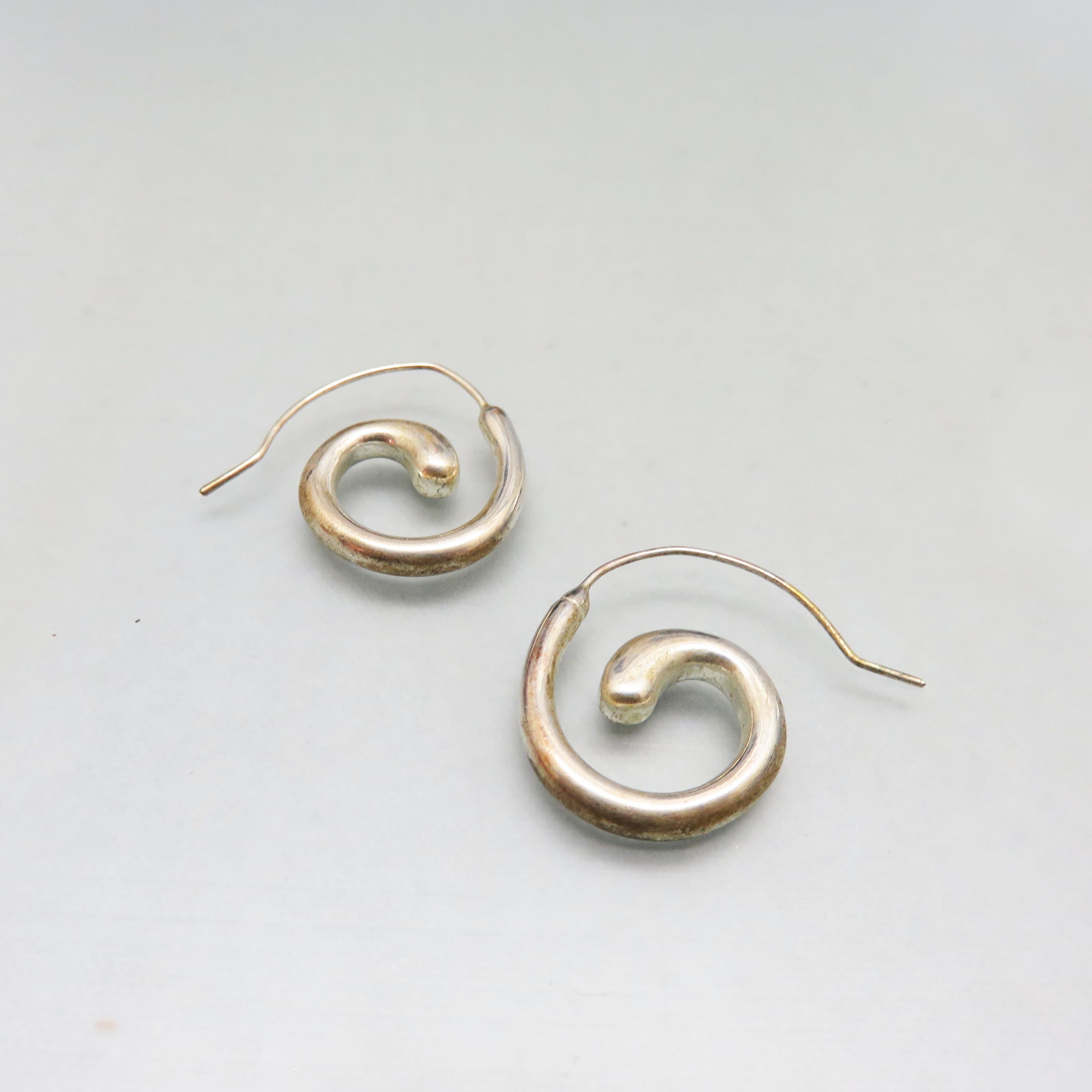 Sterling Silver Spiral Hoop Earrings | 925 Solid Wire Modernist Swirl Earrings