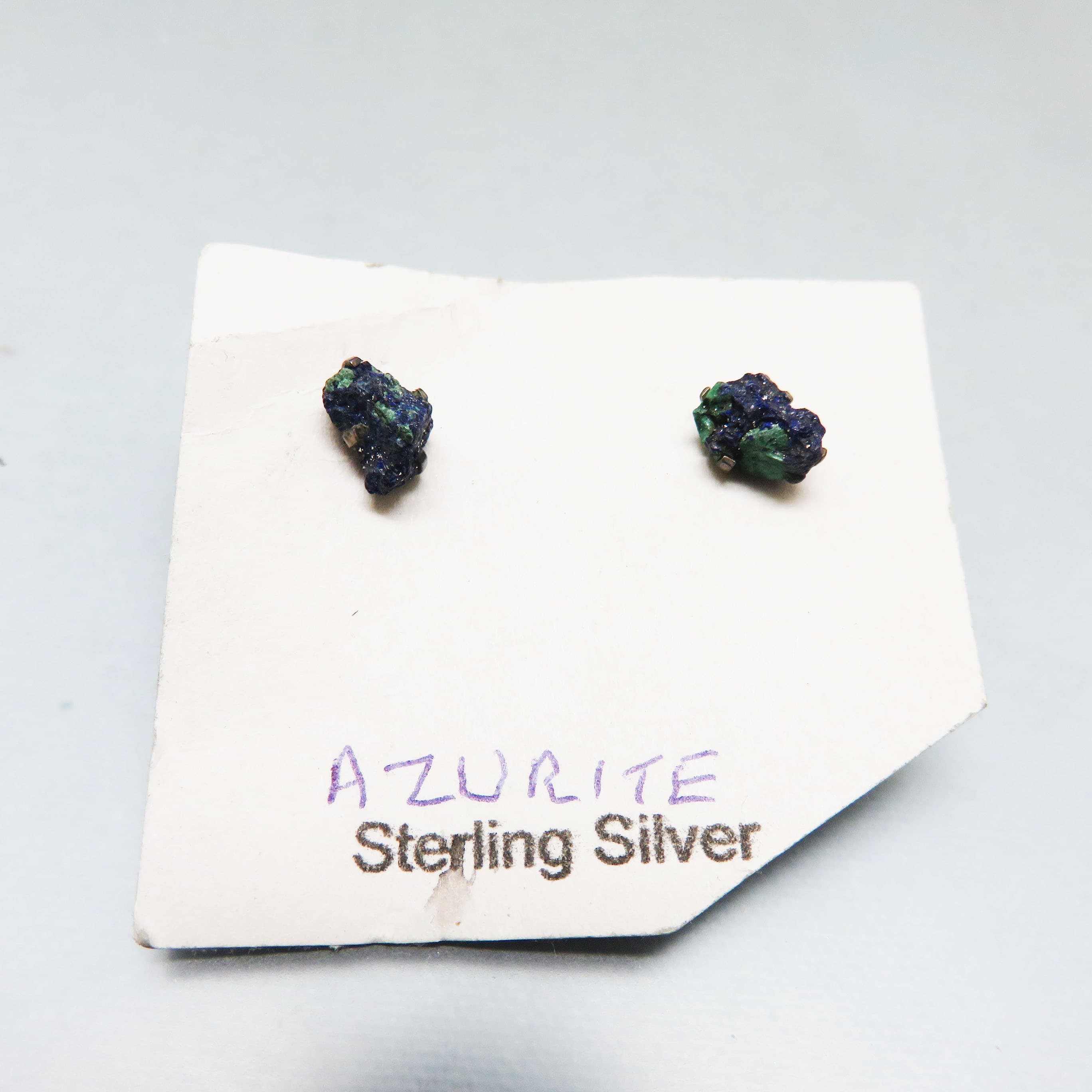 Sterling Silver Azurite Nugget Stud Earrings | 925 Natural Blue Green Mineral Earrings