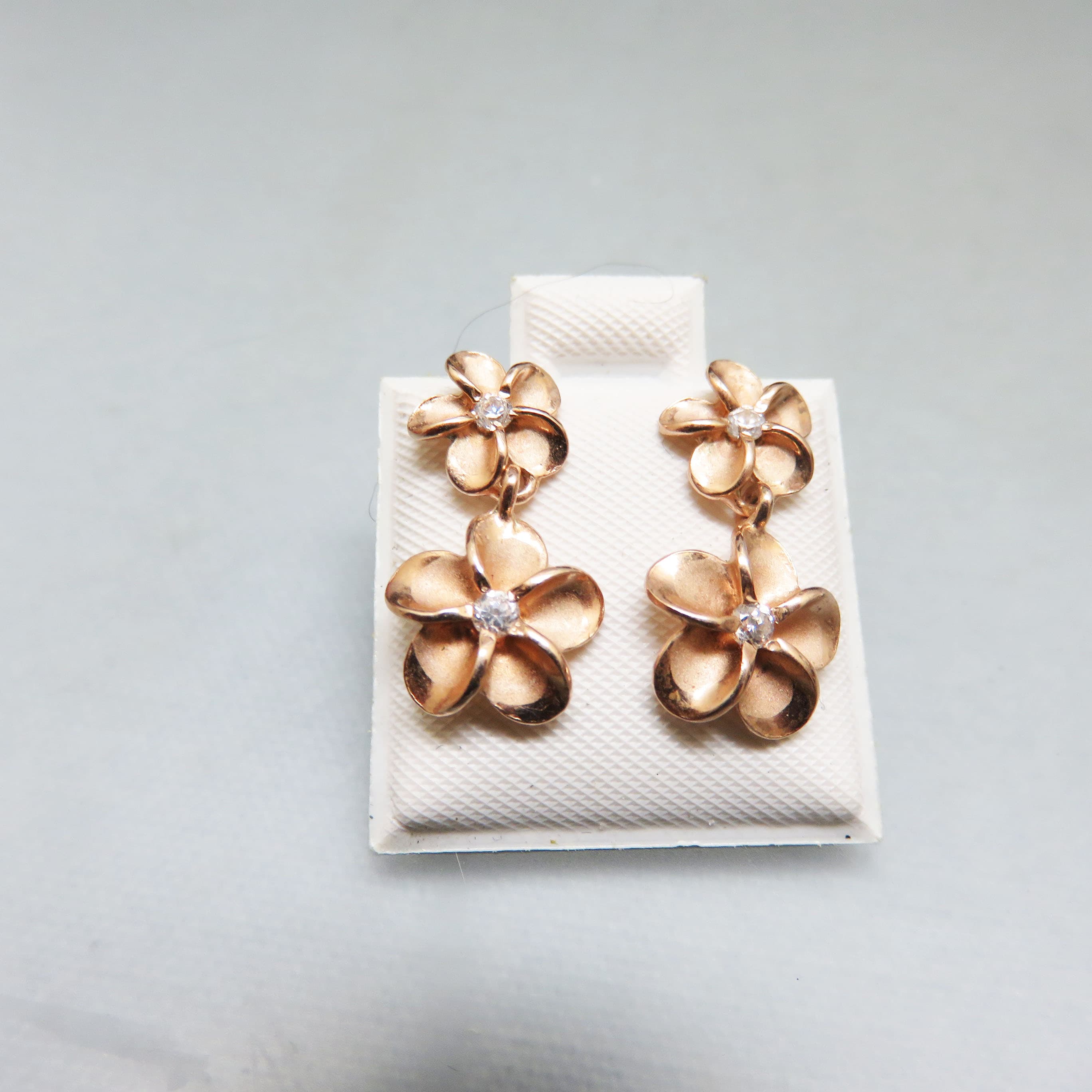 Rose Gold Plated Sterling Silver White Topaz Flower Drop Earrings – 925