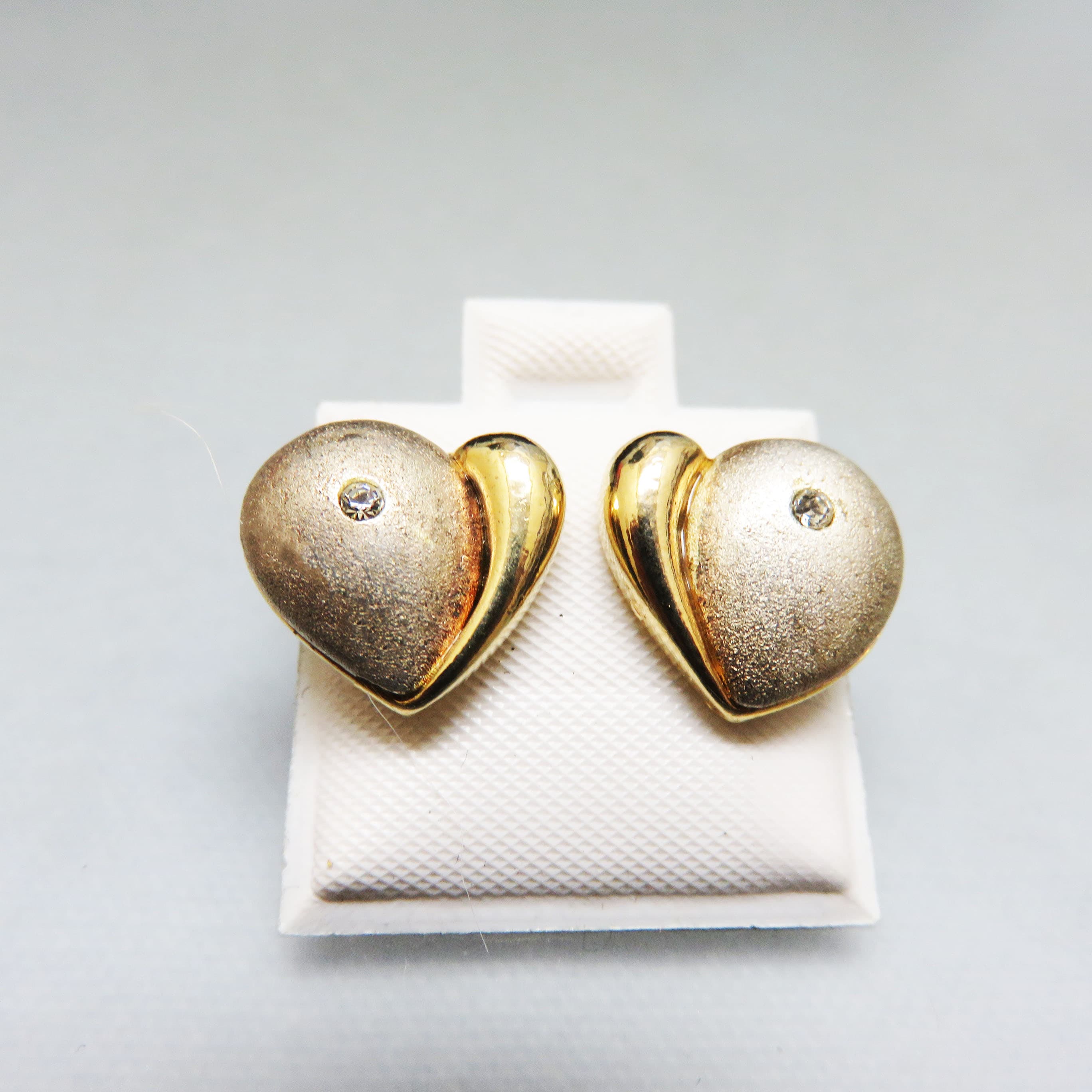 Vintage FERLON Gold Plated Heart Earrings – Textured Two Tone Post Earrings